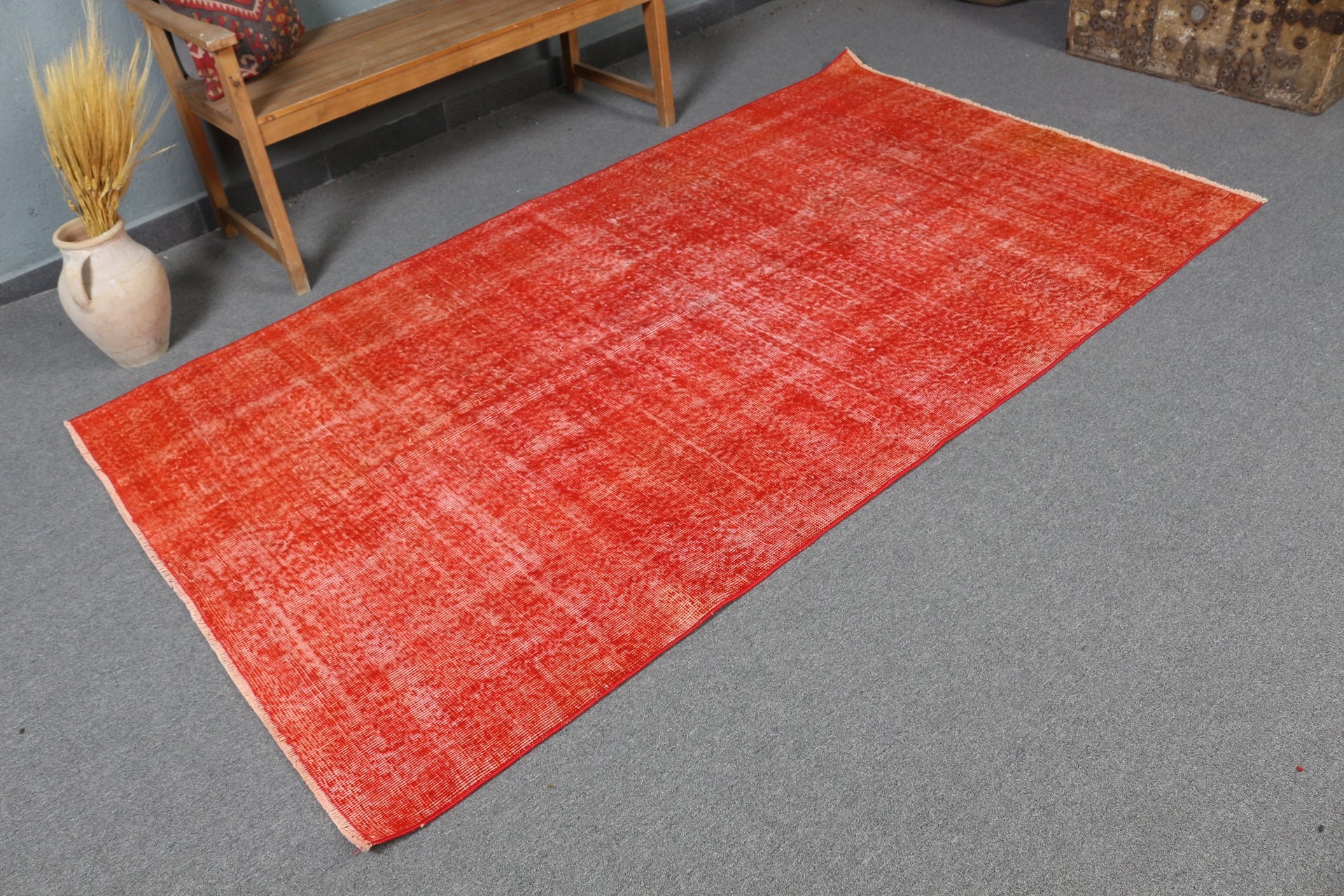 Nursery Rug, Bedroom Rugs, Vintage Rug, Turkey Rug, Red Oushak Rugs, Rugs for Kitchen, Turkish Rug, 4.6x8.1 ft Area Rug