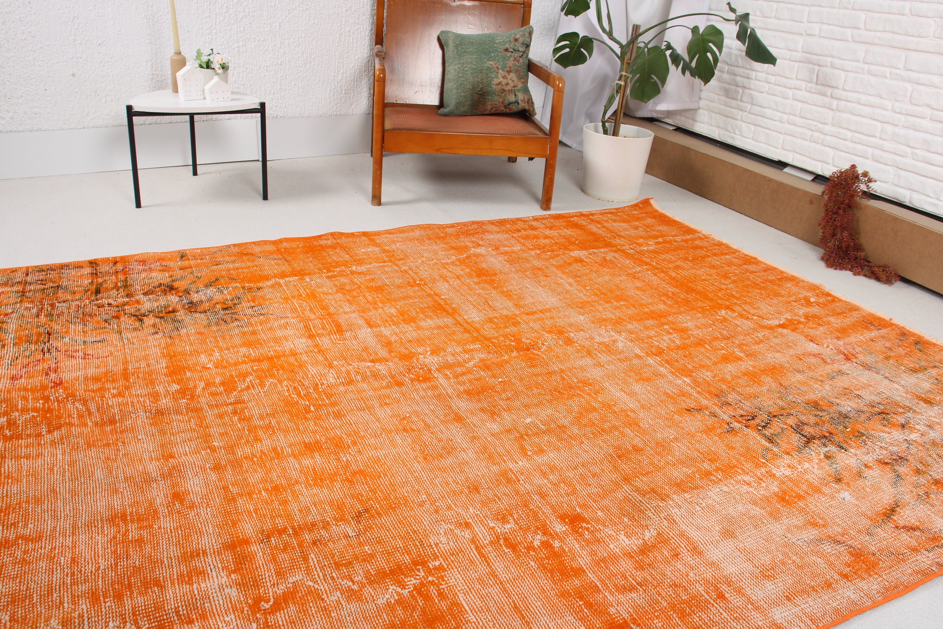 Handwoven Rug, Antique Rugs, Orange  6x8.4 ft Large Rug, Office Rugs, Salon Rug, Vintage Rugs, Large Oushak Rugs, Turkish Rug