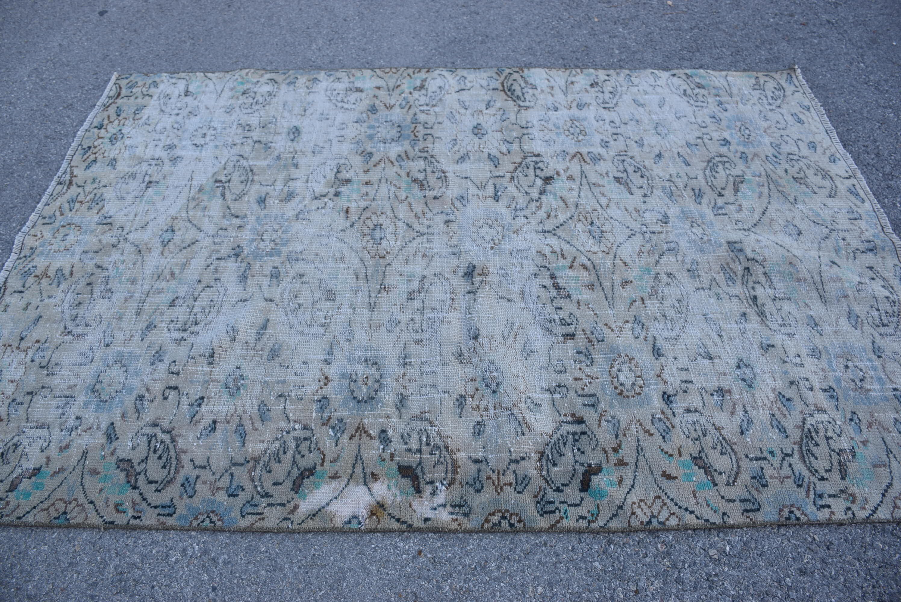 Vintage Halı, 5.1x7.3 ft Alan Kilimi, Türk Halısı, Yeşil Oryantal Halı, Ev Dekorasyonu Halısı, Mutfak Halısı, Aztek Halısı, Çocuk Odası Halıları, Çocuk Odası Halısı