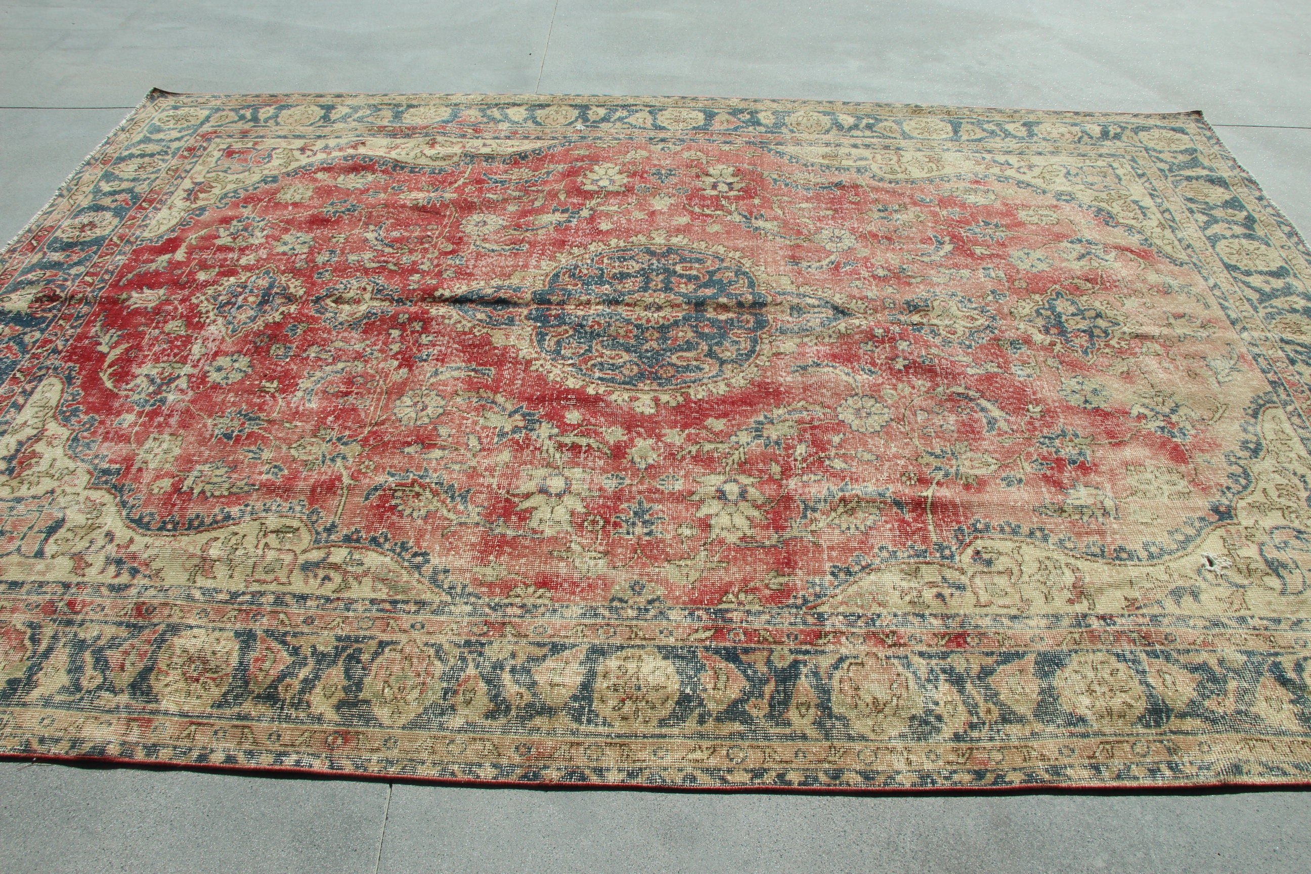 7.4x10.5 ft Büyük Boy Halı, Boho Halı, Türk Halıları, Lüks Halılar, Vintage Halılar, Havalı Halılar, Kırmızı Oryantal Halılar, Salon Halıları, Büyük Boy Türk Halısı