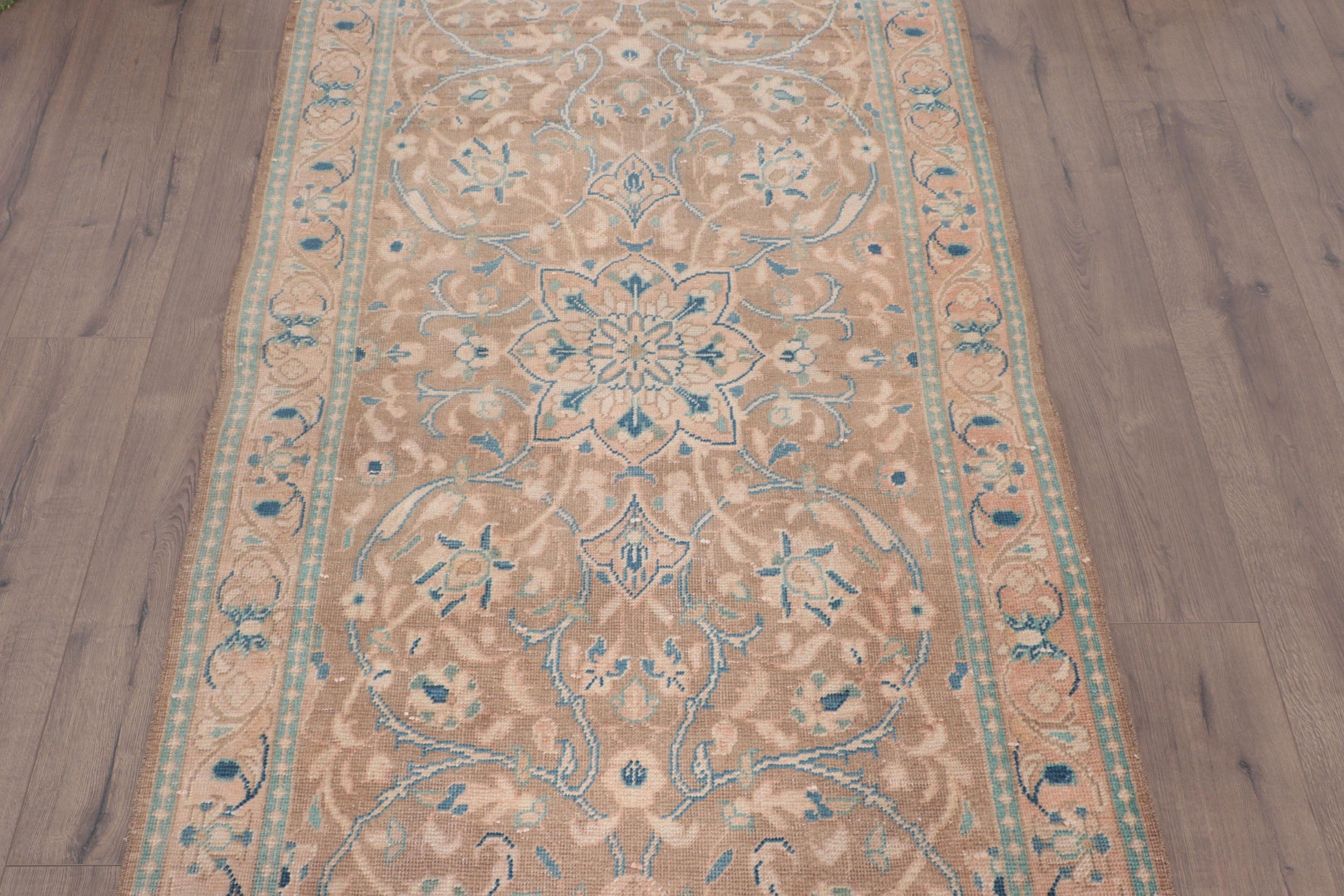 Beni Ourain Runner Halıları, Türk Halısı, Vintage Halı, Yün Halı, Merdiven Halıları, Bej Oushak Halıları, 3.4x10.1 ft Runner Halısı, Anadolu Halıları