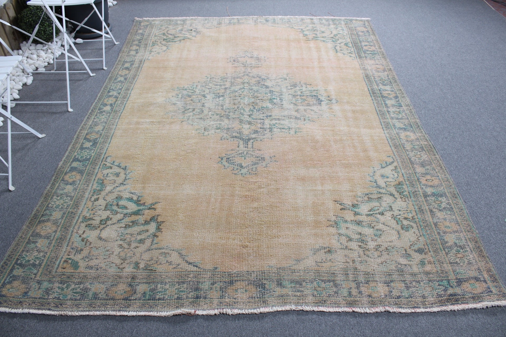 Salon Halısı, Yün Halısı, El Yapımı Halı, 6.3x8.6 ft Büyük Halılar, Yatak Odası Halıları, Türk Halısı, Vintage Halı, Turuncu Yatak Odası Halısı, Yemek Odası Halıları