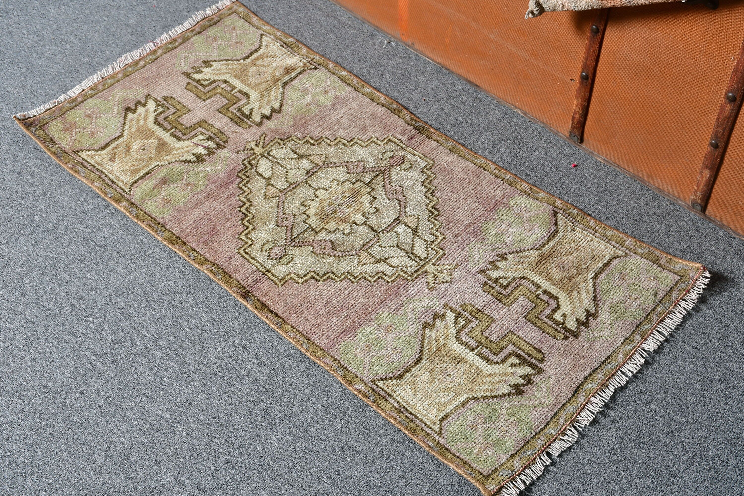 Vintage Rug, Bath Rug, Anatolian Rug, Bedroom Rug, Rugs for Car Mat, Turkish Rug, Wool Rug, 1.4x2.9 ft Small Rugs, Brown Oriental Rug