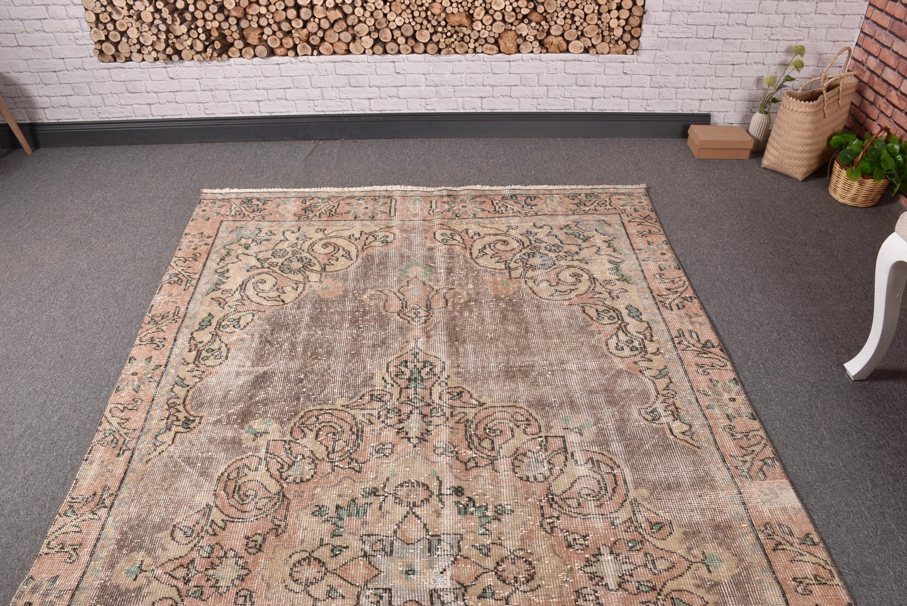 Büyük Vintage Halı, 4.9x9.4 ft Büyük Halı, Yemek Odası Halıları, Vintage Halılar, Mutfak Halıları, Türk Halıları, Bej Lüks Halı, El Dokuma Halılar