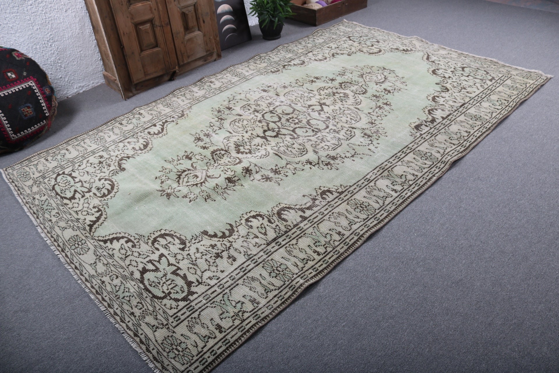 Oturma Odası Halısı, Büyük Vintage Halı, Türk Halısı, Boho Halısı, Anadolu Halıları, Yeşil Açıklama Halıları, 6x9.8 ft Büyük Halı, Vintage Halı, Aztek Halısı