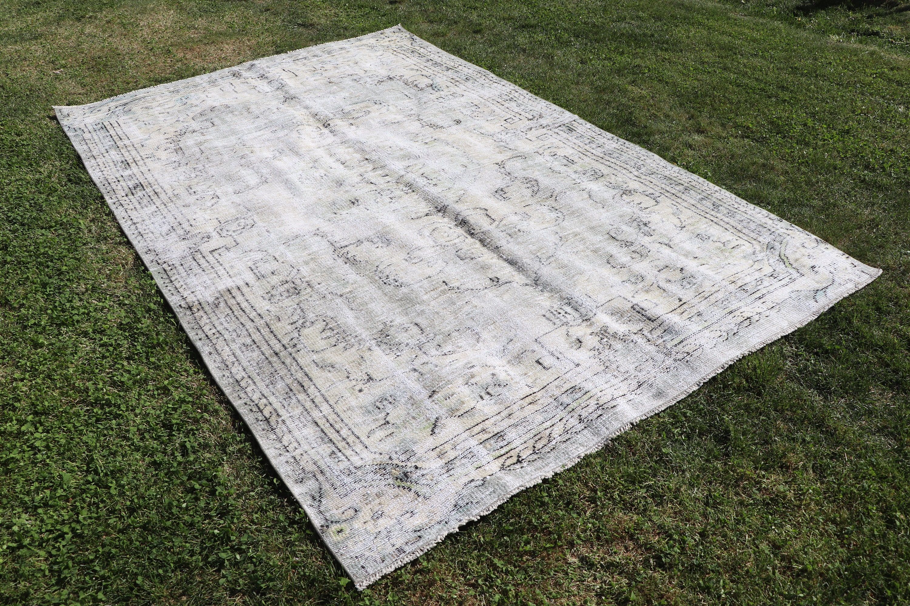 Aztek Halısı, Vintage Halılar, Türk Halıları, Büyük Oushak Halıları, Yemek Odası Halısı, 5.7x9 ft Büyük Halılar, Ev Dekor Halısı, Bej Lüks Halı, Havalı Halılar