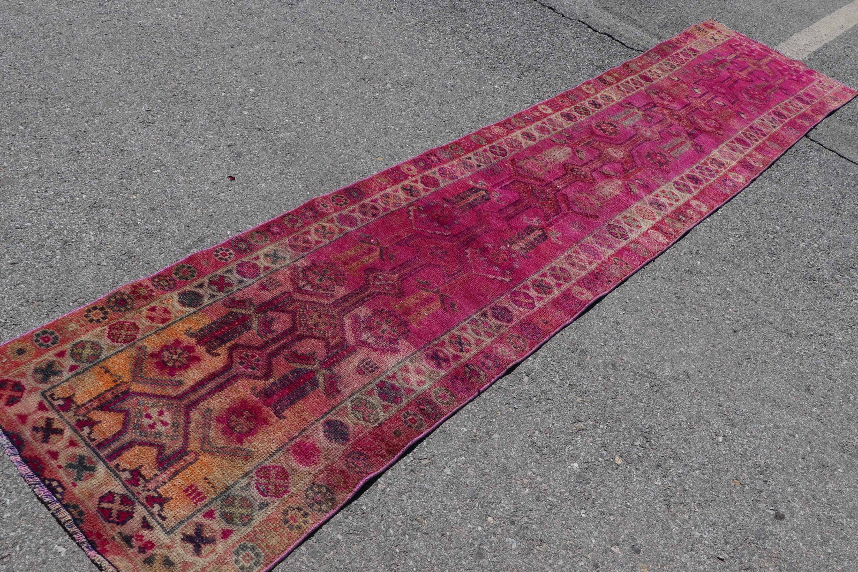 Floor Rugs, Tribal Rugs, Turkish Rug, Stair Rug, Pink Kitchen Rug, Rugs for Hallway, Home Decor Rugs, 2.6x11.8 ft Runner Rugs, Vintage Rugs