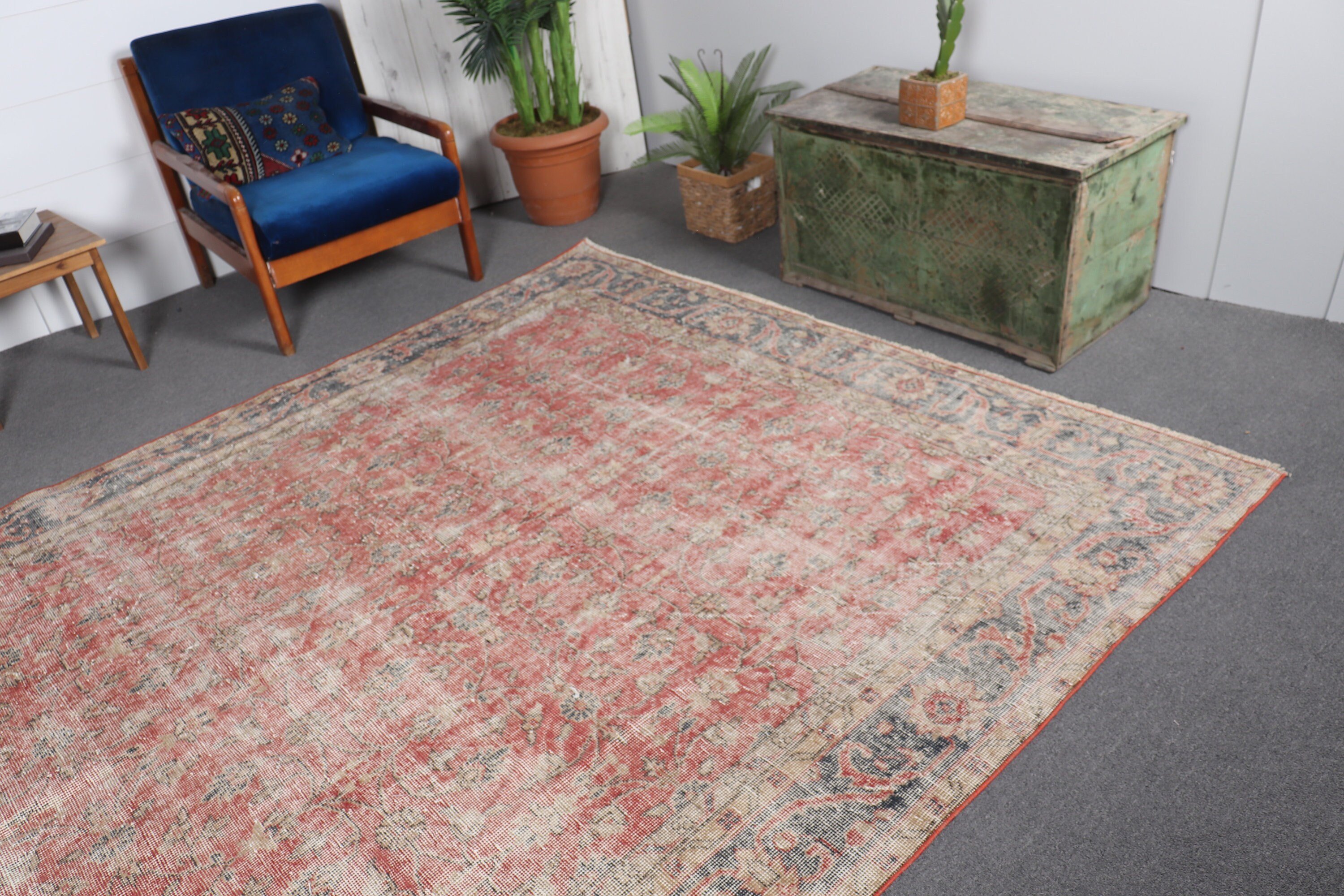 Home Decor Rug, Turkish Rugs, Salon Rug, Cute Rug, 7x11.2 ft Oversize Rugs, Living Room Rugs, Vintage Rug, Red Oriental Rugs