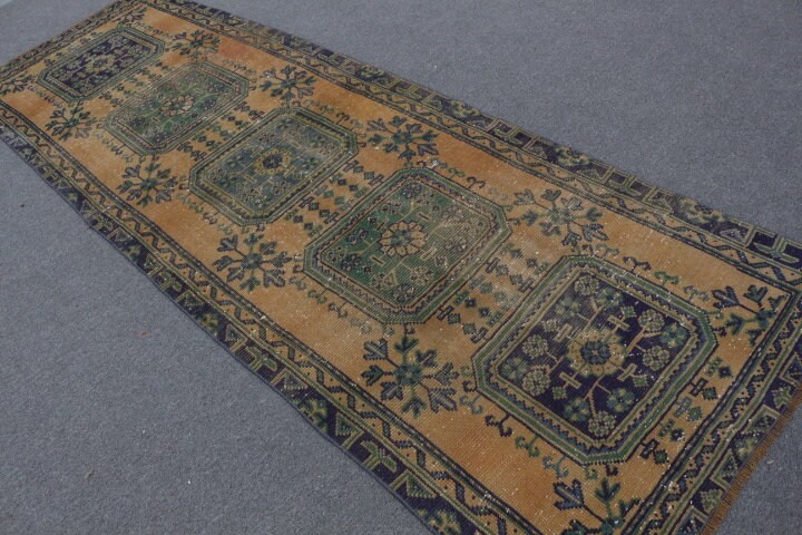 Vintage Rug, Orange Wool Rug, Rugs for Hallway, 3.3x9.7 ft Runner Rugs, Wool Rug, Turkish Rug, Anatolian Rug, Corridor Rugs, Hallway Rugs