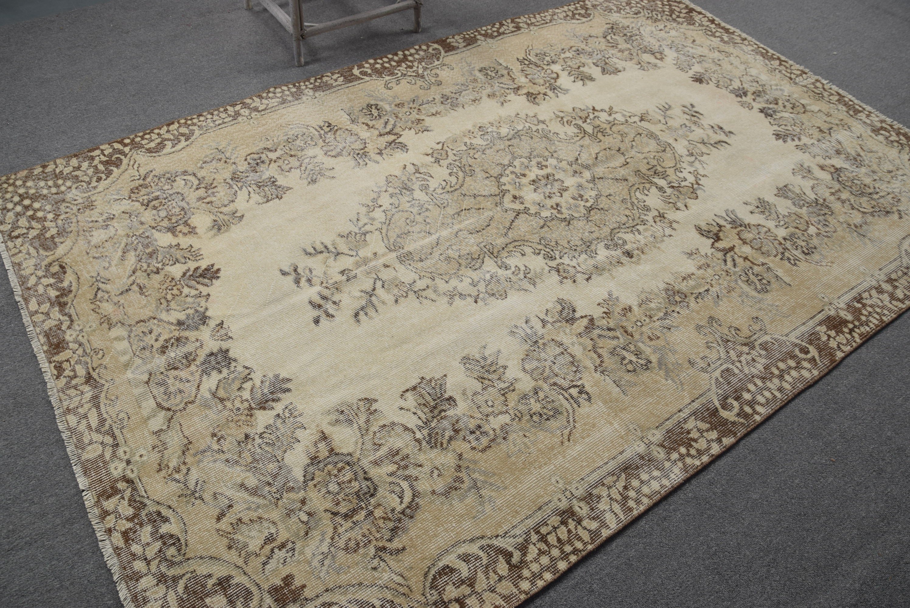 Dining Room Rug, Home Decor Rug, Beige Wool Rug, Vintage Rug, Bedroom Rug, Floor Rugs, Turkish Rug, Rugs for Salon, 5.6x8.7 ft Large Rugs