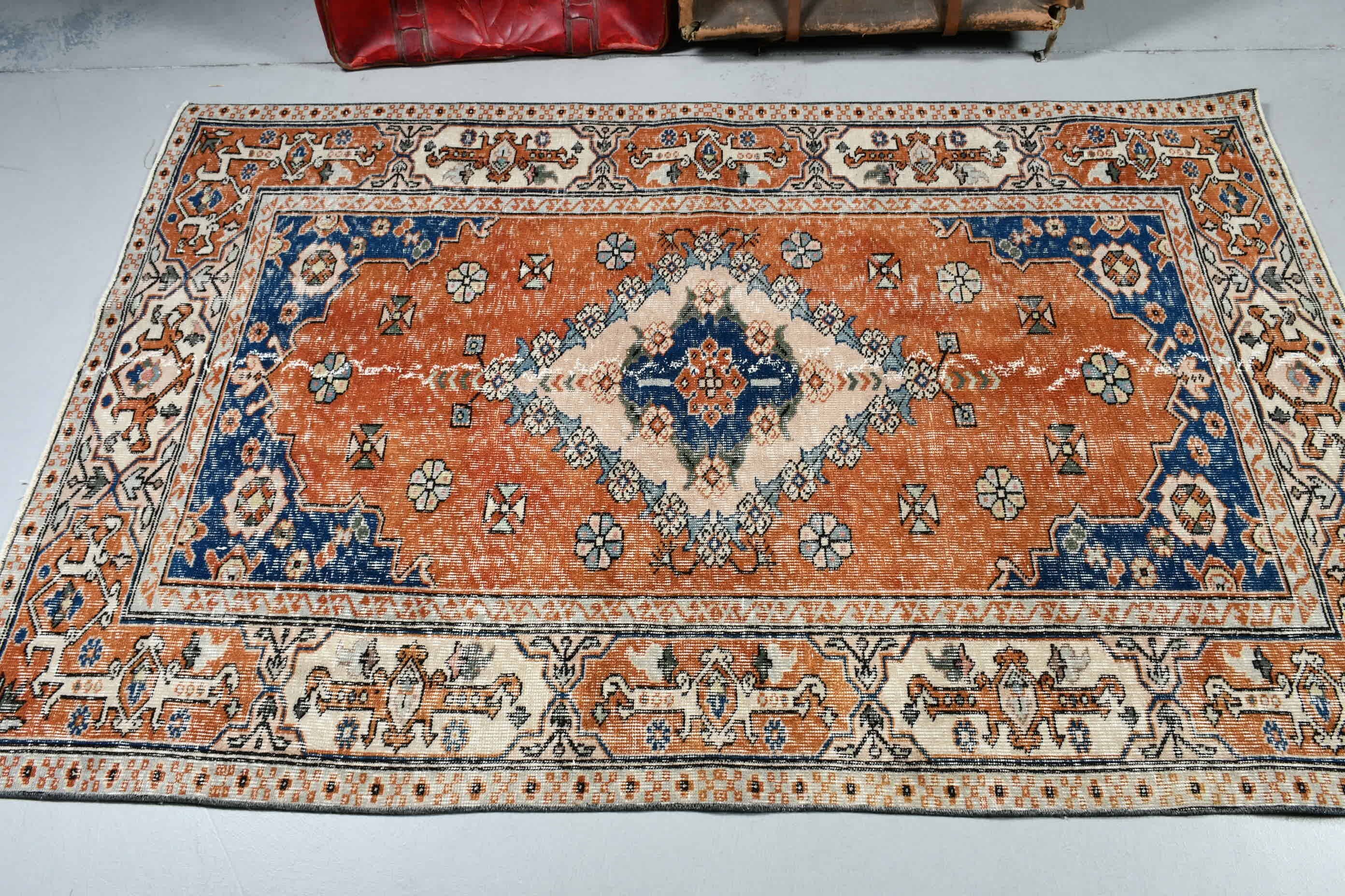 Mutfak Halıları, Yatak Odası Halısı, Kahverengi Oushak Halısı, Türk Halısı, Vintage Halılar, 4.1x6.5 ft Alan Halısı, Yer Halısı, Boho Alan Halısı Halıları, Mutfak Halısı