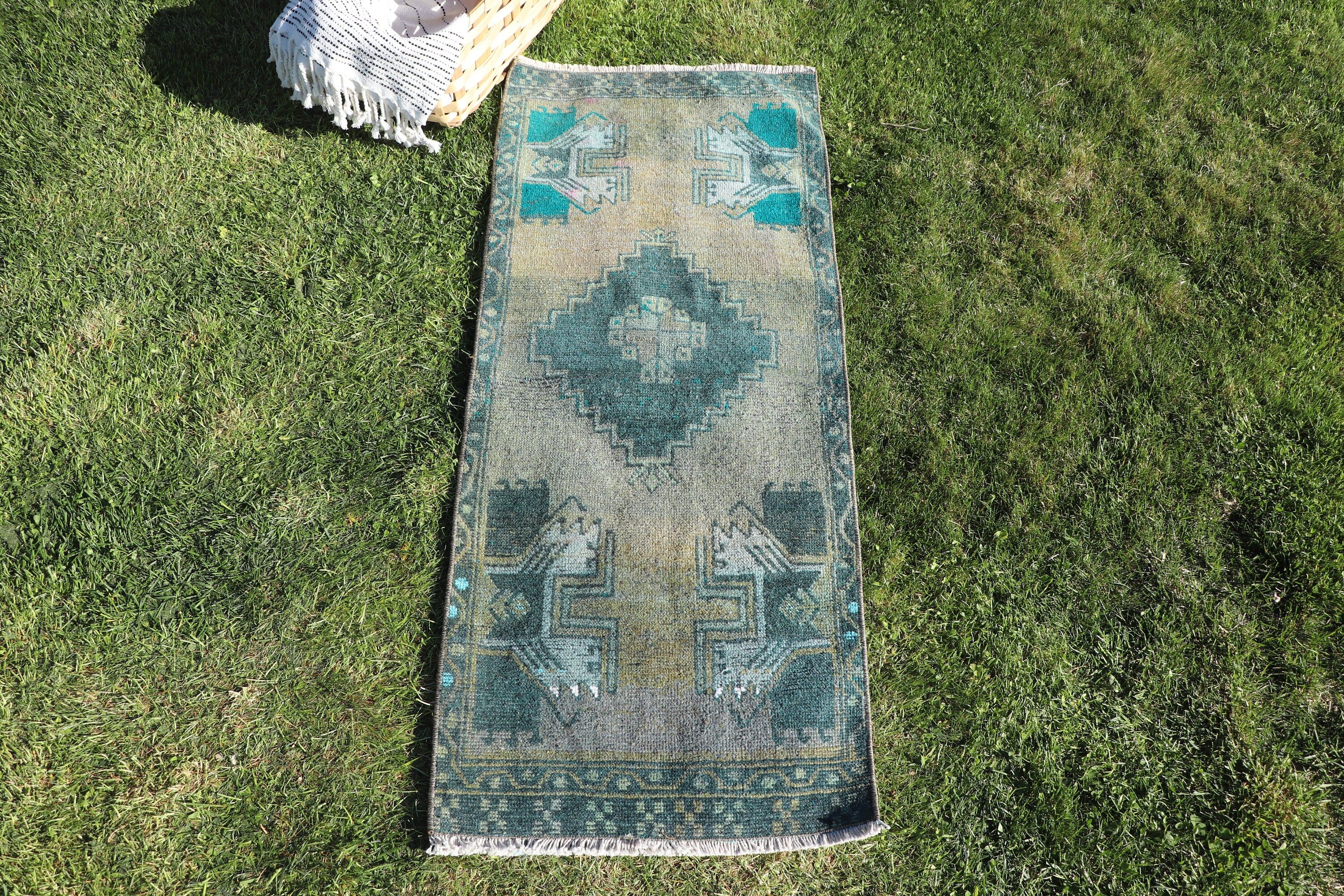 Kabile Halıları, Yatak Odası Halısı, Giriş Halısı, Vintage Halı, Türk Halısı, Lüks Halı, Yeşil Oryantal Halı, 1.6x3.8 ft Küçük Halı, Küçük Vintage Halılar