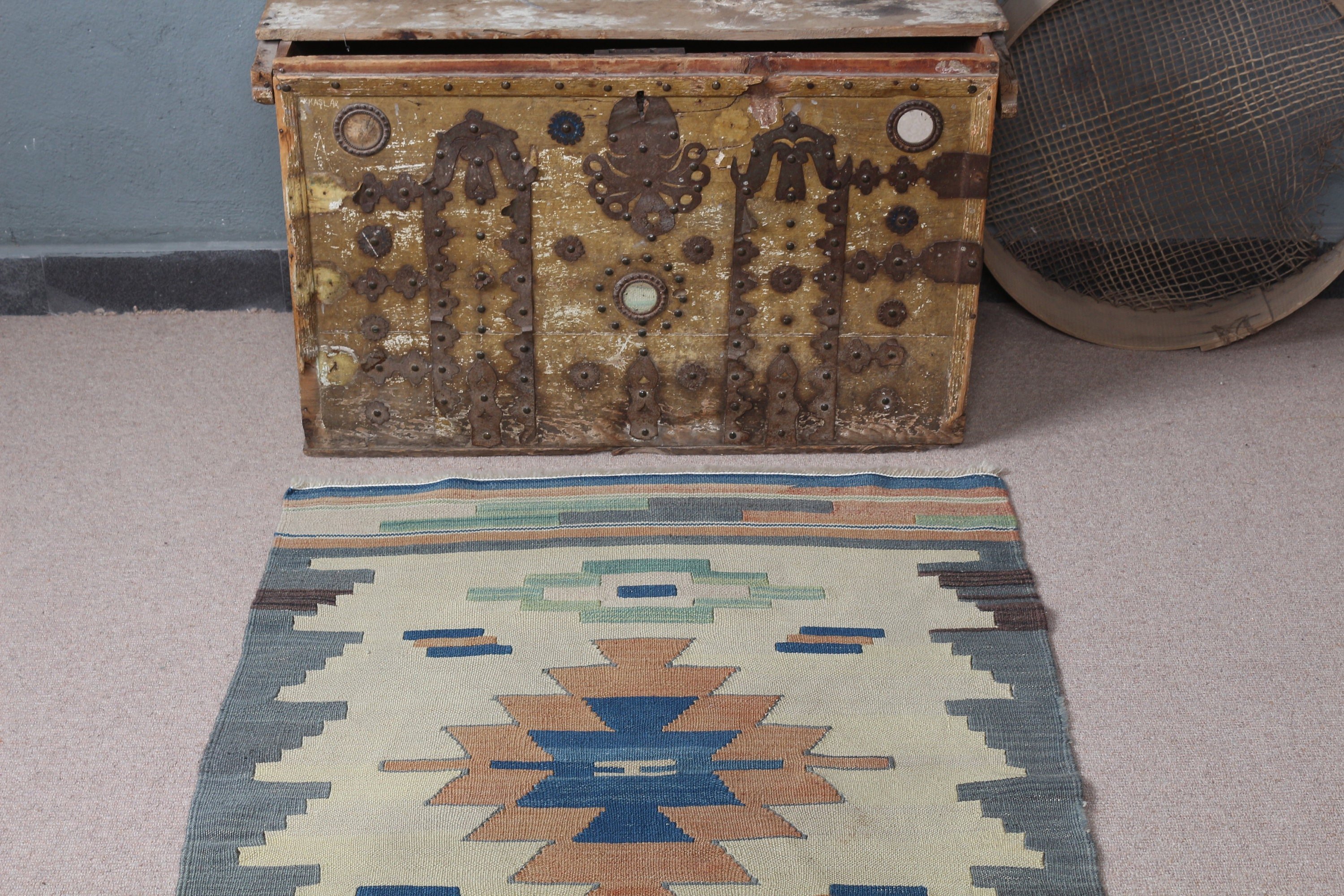 Soluk Halı, Bej Zemin Halısı, Duvara Asılı Halı, 2,7x3,5 ft Küçük Halılar, Oushak Halısı, Türk Halısı, Kilim, Yün Halısı, Araba Paspas Halıları, Vintage Halı