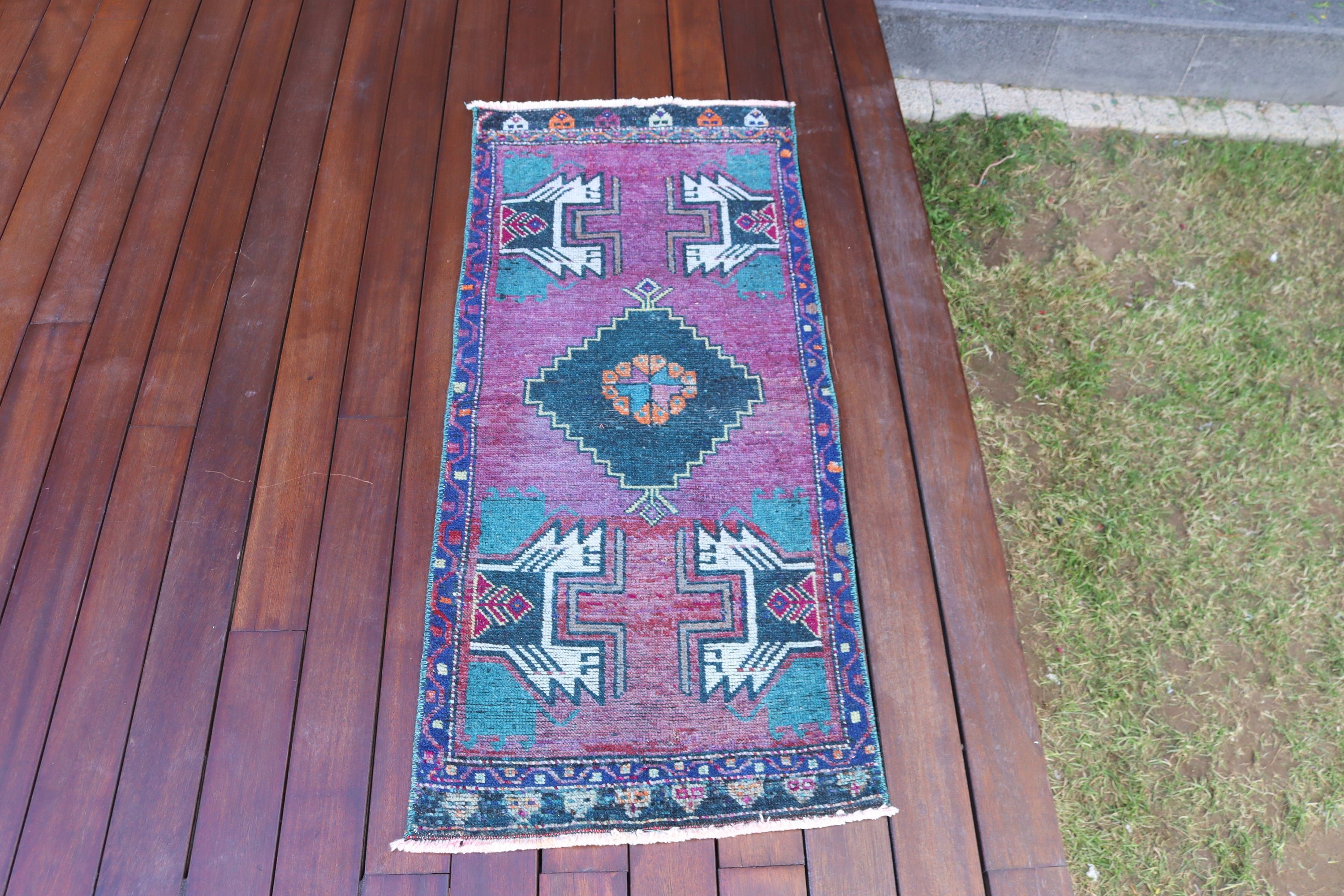 1.6x3.8 ft Küçük Halılar, Banyo Halısı, Mutfak Halısı, Mor Fas Halıları, El Dokuma Halıları, Vintage Halı, Türk Halıları, Açıklama Halıları, Boho Halısı