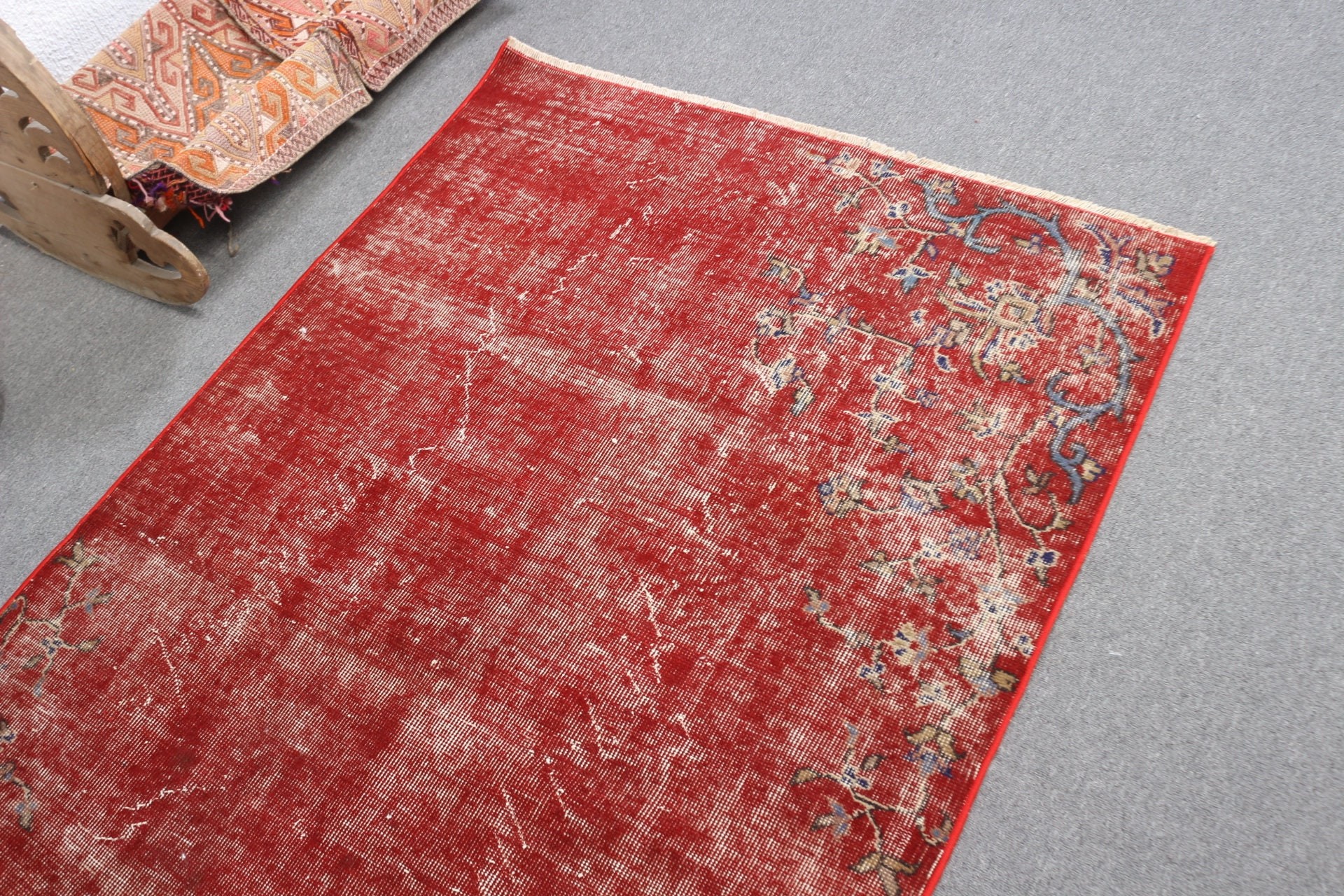 Red Cool Rugs, Vintage Rug, Retro Rug, Home Decor Rug, Pastel Rugs, Turkish Rug, Rugs for Living Room, Bedroom Rugs, 3.8x6.5 ft Area Rug