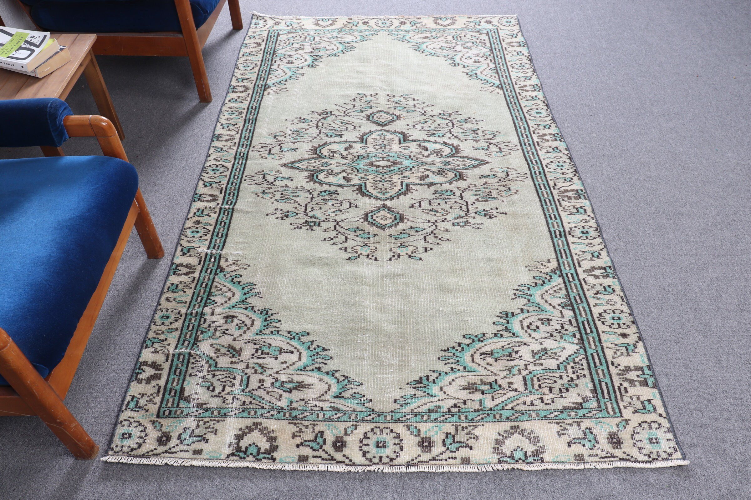 Living Room Rug, Vintage Rug, Cute Rug, 4.3x7.4 ft Area Rug, Green Bedroom Rug, Floor Rugs, Moroccan Rugs, Turkish Rug, Anatolian Rug