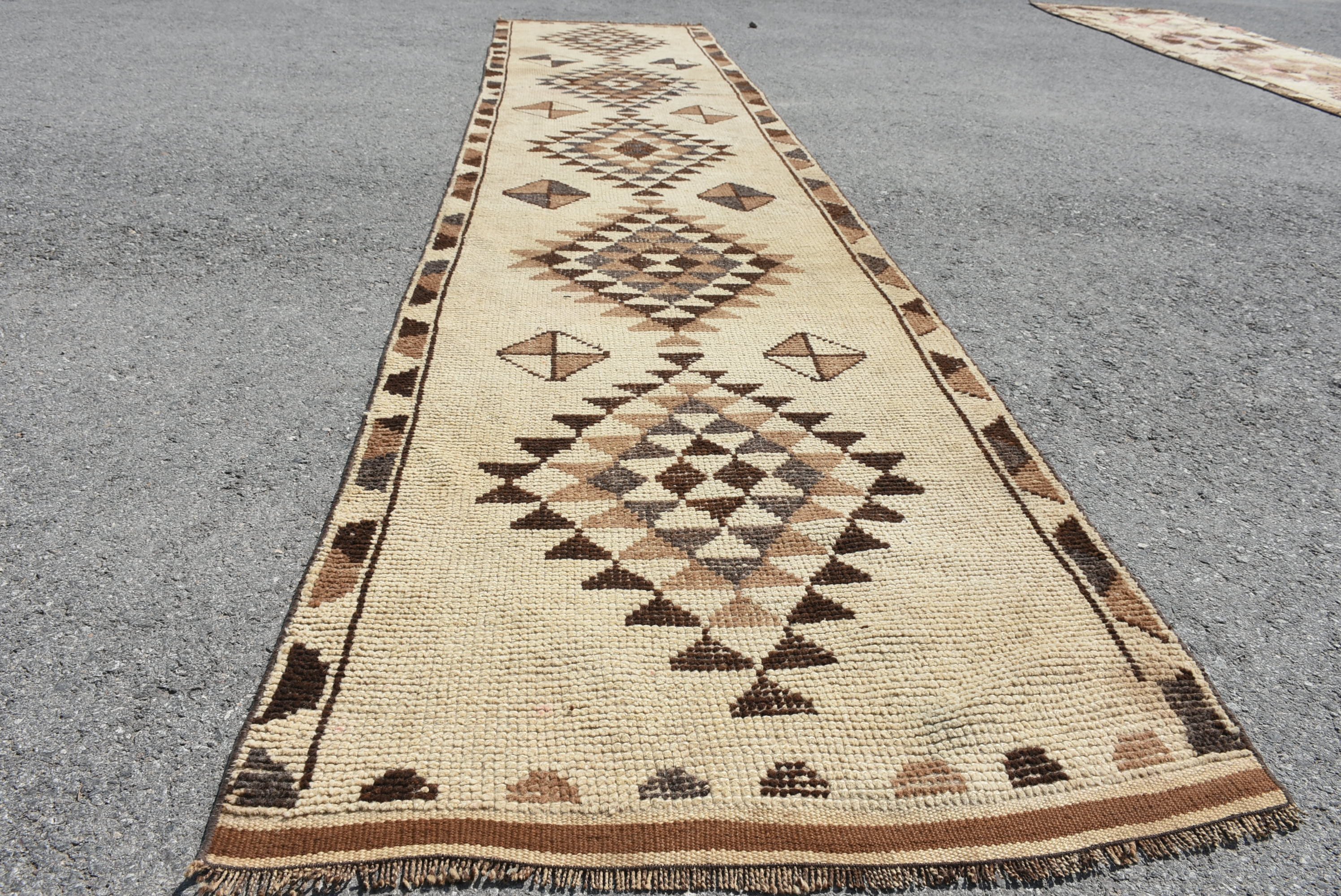 Oushak Rug, Turkish Rugs, Vintage Rug, Kitchen Rug, Hallway Rug, Beige Oushak Rug, Rugs for Stair, 3x13.7 ft Runner Rug