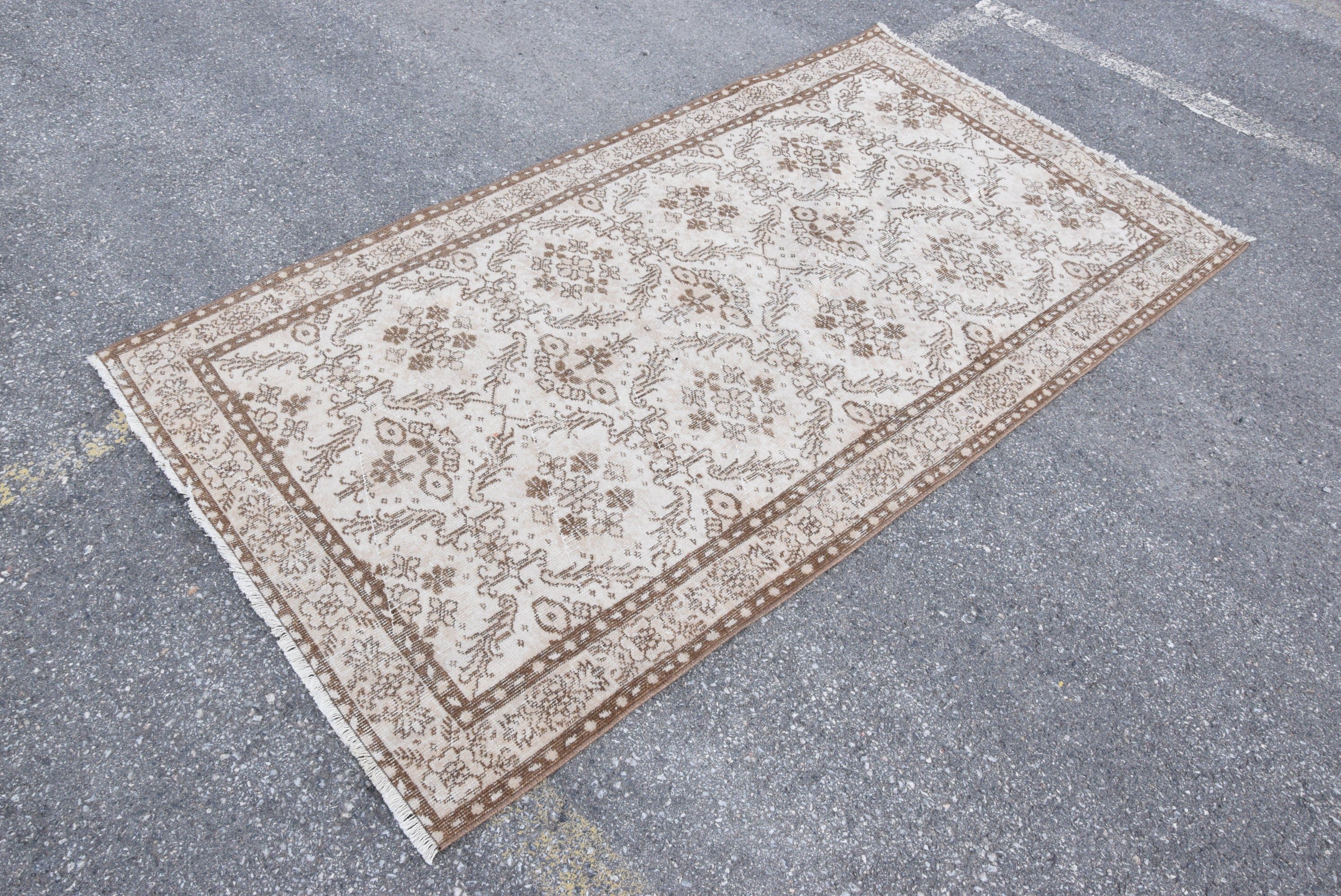 Bedroom Rug, Wool Rug, Vintage Rug, Kitchen Rugs, Turkish Rugs, Beige Oushak Rugs, Rugs for Bedroom, Floor Rug, 3.8x6.9 ft Area Rug