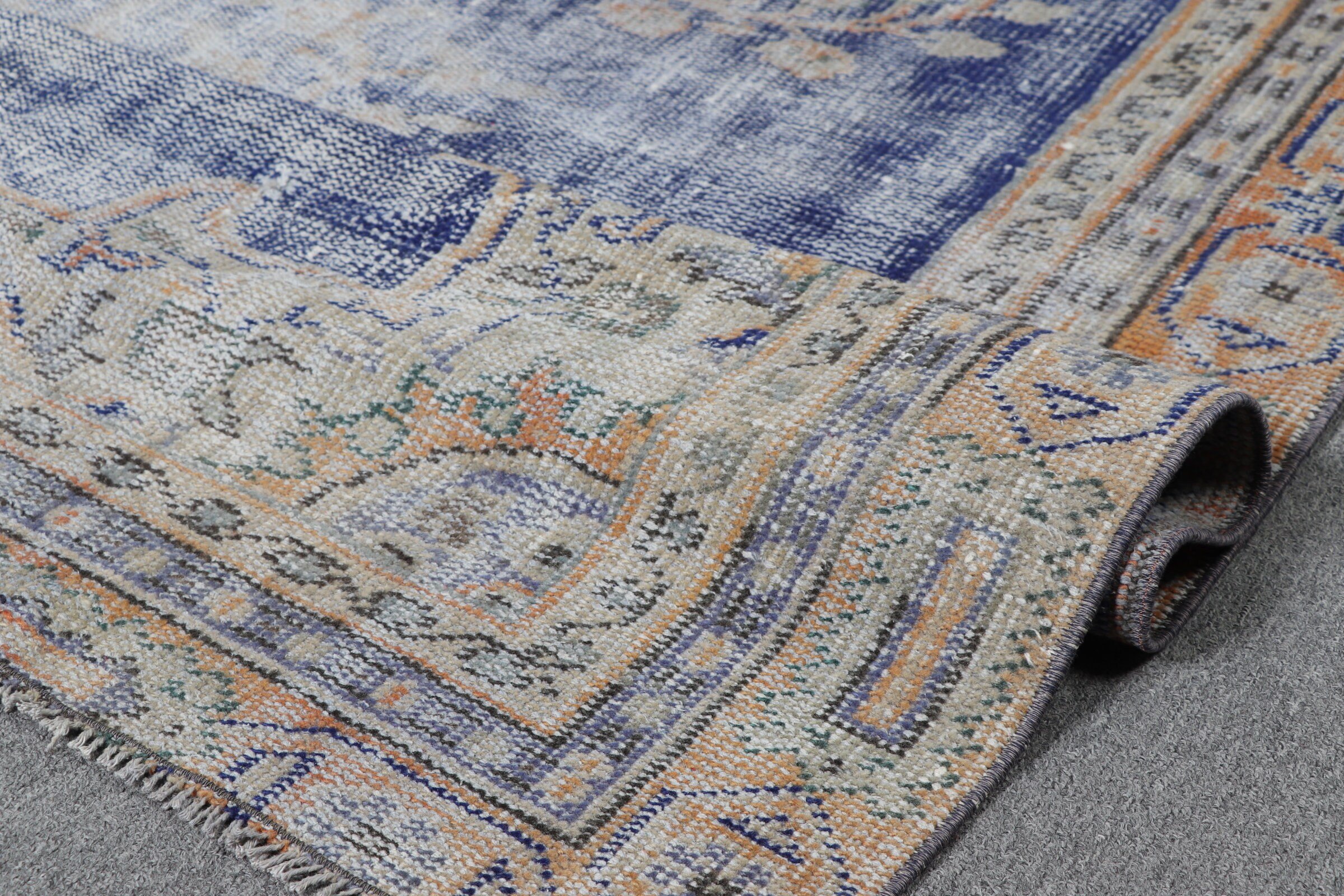 Wool Rugs, Turkish Rugs, 6.7x9.5 ft Large Rug, Rugs for Salon, Living Room Rug, Vintage Rug, Blue Anatolian Rug, Bedroom Rug