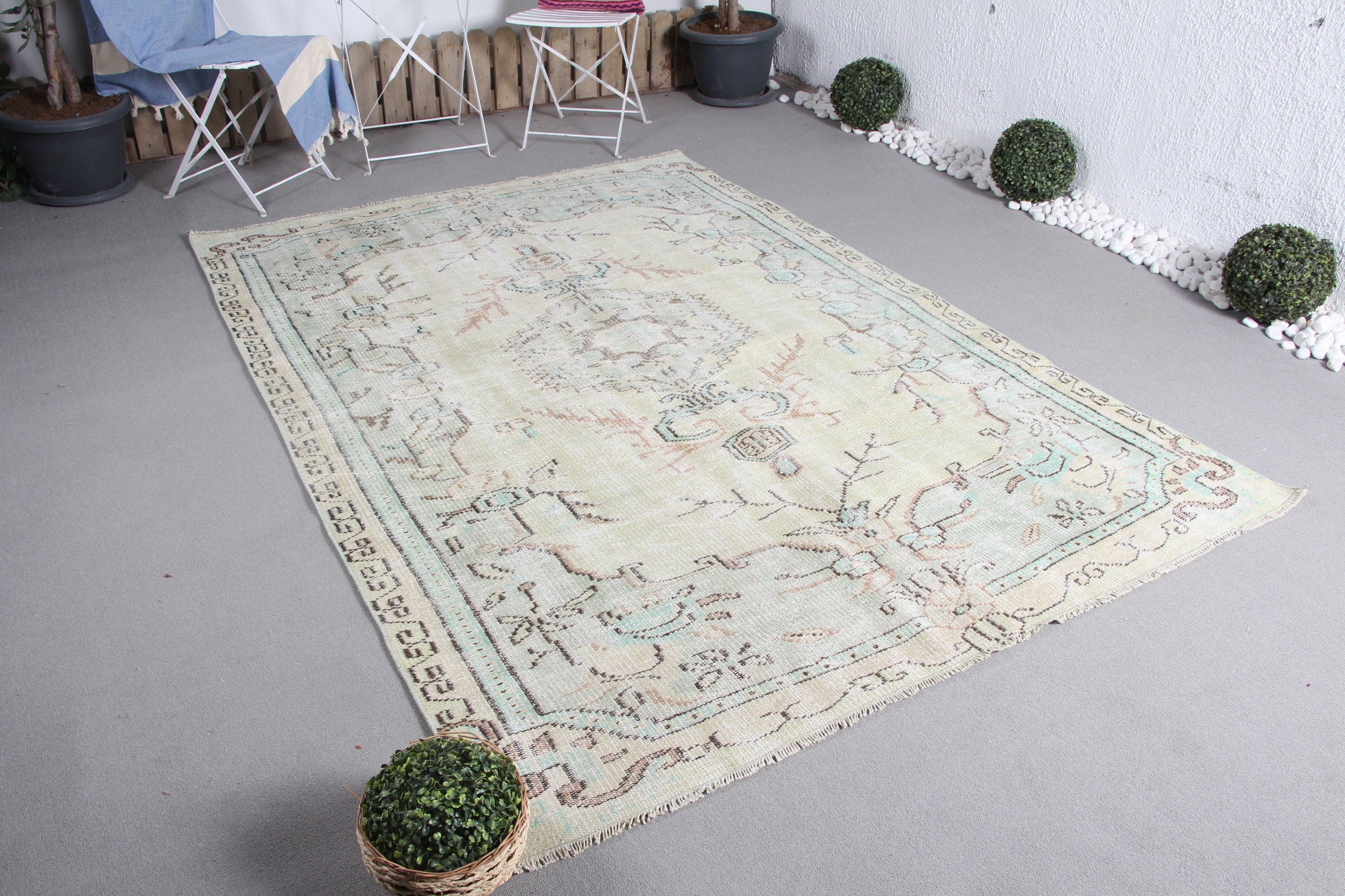 5.6x8.2 ft Large Rug, Turkish Rug, Green Kitchen Rugs, Salon Rugs, Vintage Rug, Living Room Rug, Wedding Rug, Moroccan Rug