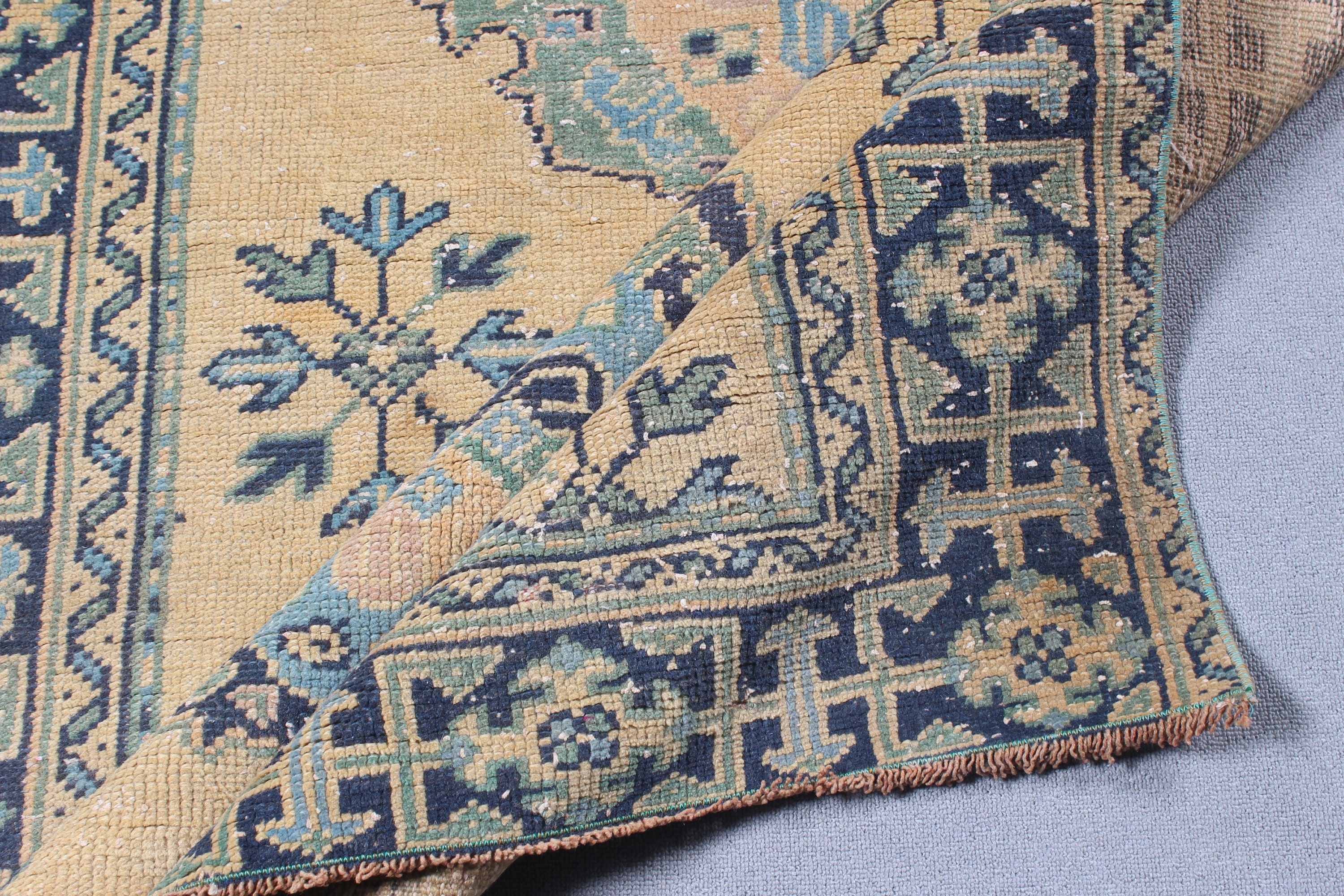 Boho Halı, Vintage Halı, 4.4x10.8 ft Büyük Halılar, Türk Halısı, Oturma Odası Halıları, Sarı Antika Halılar, Yatak Odası Halıları, Açıklama Halısı, Oushak Halısı