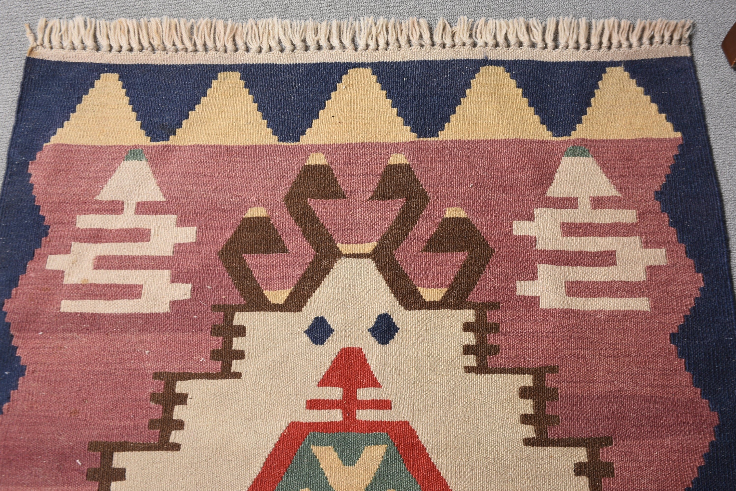 2.9x3.9 ft Küçük Halılar, Geometrik Halılar, Kilim, Giriş Halısı, Çocuk Halısı, Vintage Halılar, Pembe Geometrik Halılar, Türk Halısı, Fas Halıları