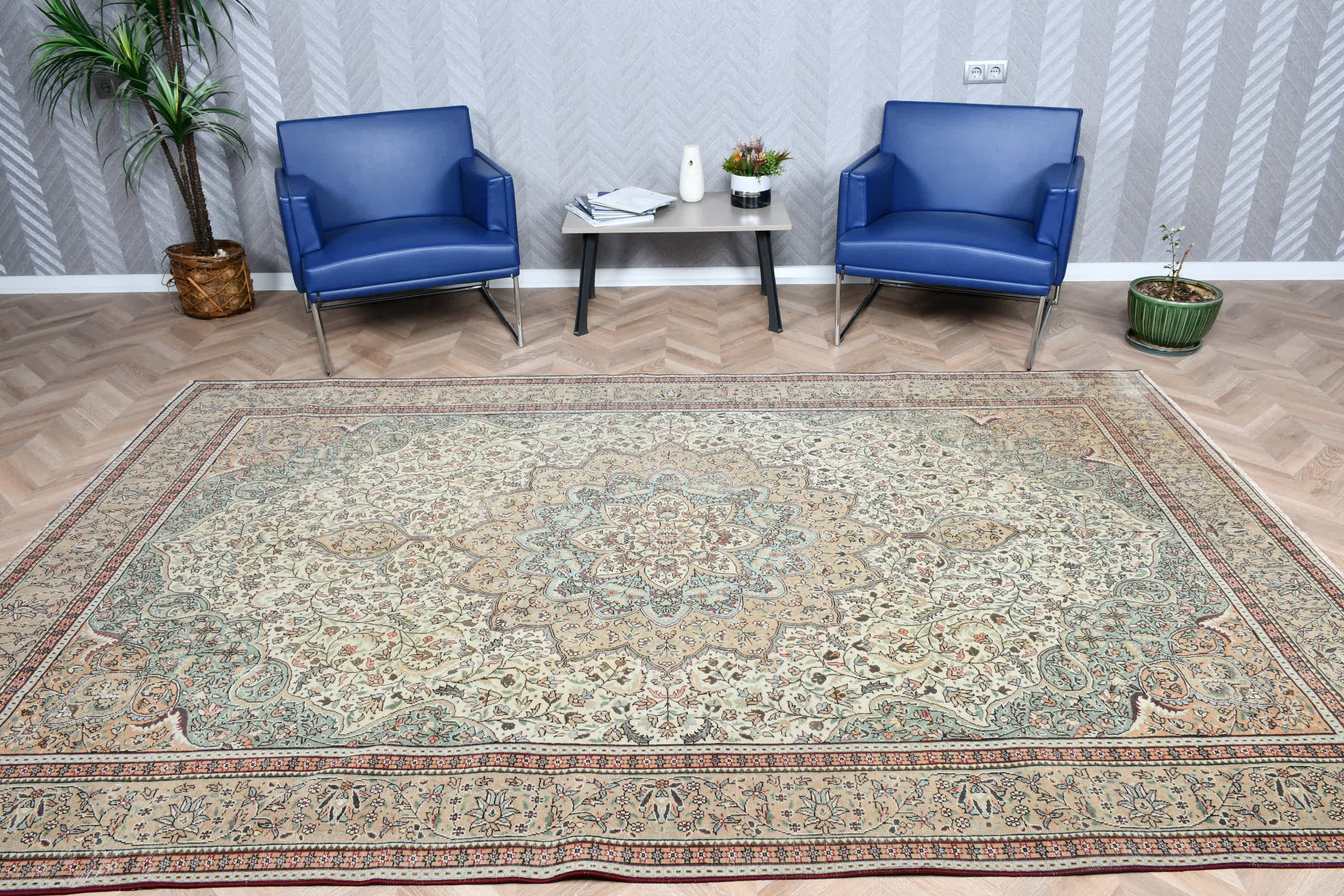 Living Room Rug, Oushak Rug, Turkish Rug, Outdoor Rug, Moroccan Rugs, Vintage Rug, 6.6x10.4 ft Large Rug, Green Kitchen Rug, Bedroom Rugs