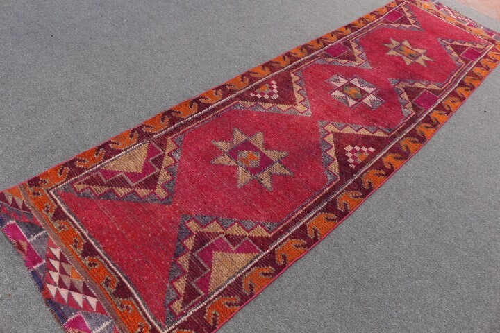 Rugs for Runner, Vintage Rugs, Anatolian Rug, Oushak Rug, Turkish Rugs, Hallway Rug, 3x11.1 ft Runner Rug, Corridor Rug, Pink Kitchen Rug