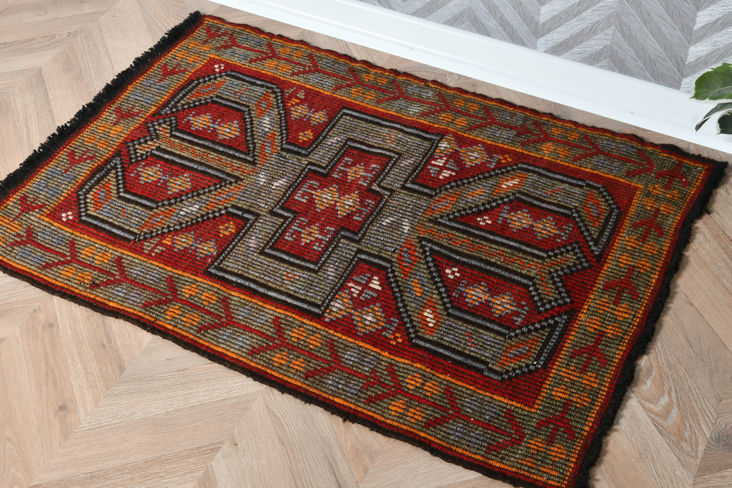 Wall Hanging Rug, Vintage Rug, Red Moroccan Rug, Boho Rug, Turkish Rug, Floor Rug, 2.4x3.3 ft Small Rug, Bedroom Rugs, Bathroom Rugs