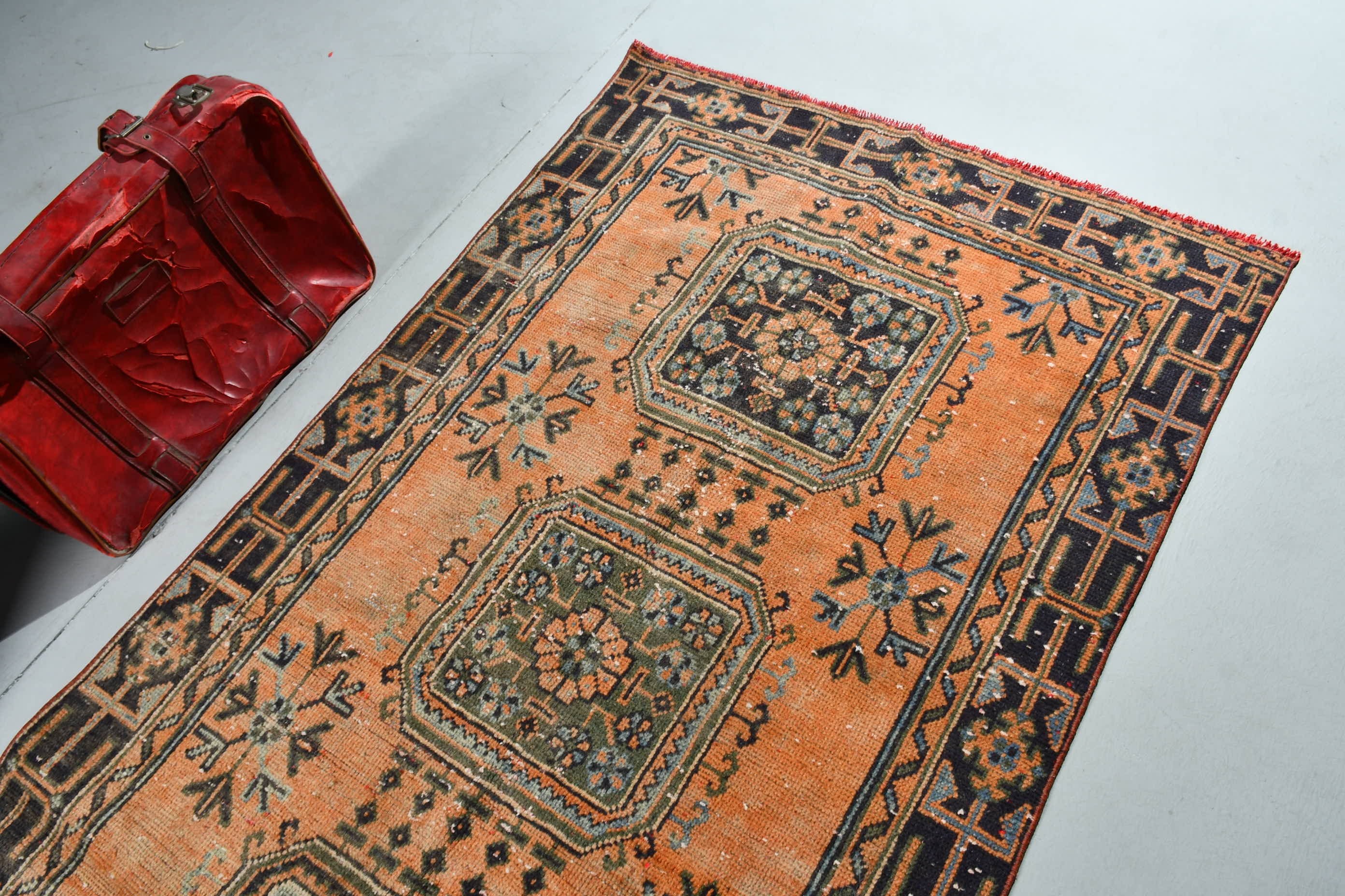 Cool Rugs, Turkish Rugs, Distressed Rugs, Stair Rug, Orange Oushak Rug, 3.8x11 ft Runner Rug, Vintage Rug, Rugs for Corridor, Floor Rugs