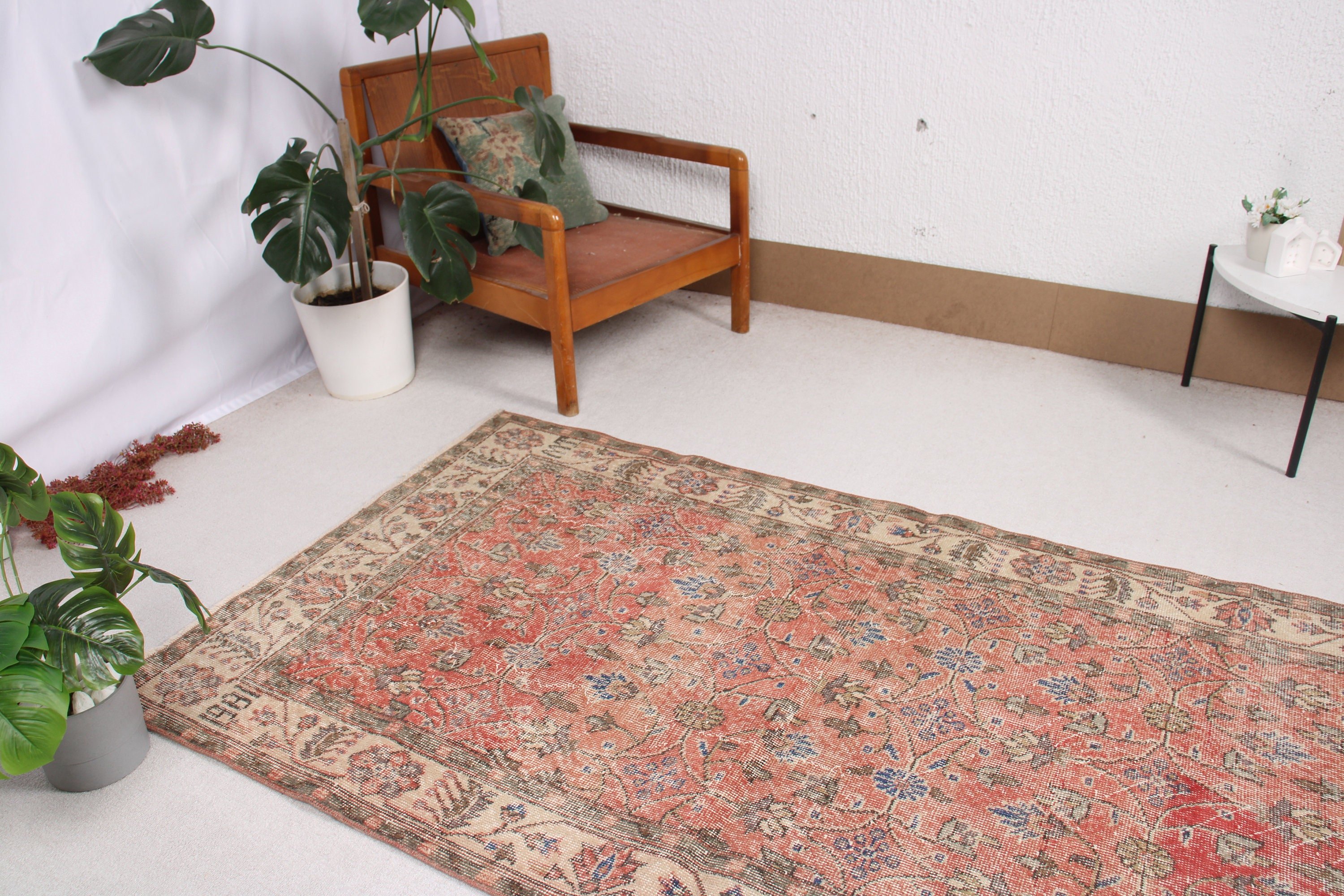 Turkish Rugs, Boho Rug, Vintage Rug, Wool Rug, Red Bedroom Rugs, Living Room Rugs, Rugs for Oushak Area, 3.7x7 ft Area Rugs, Handwoven Rugs