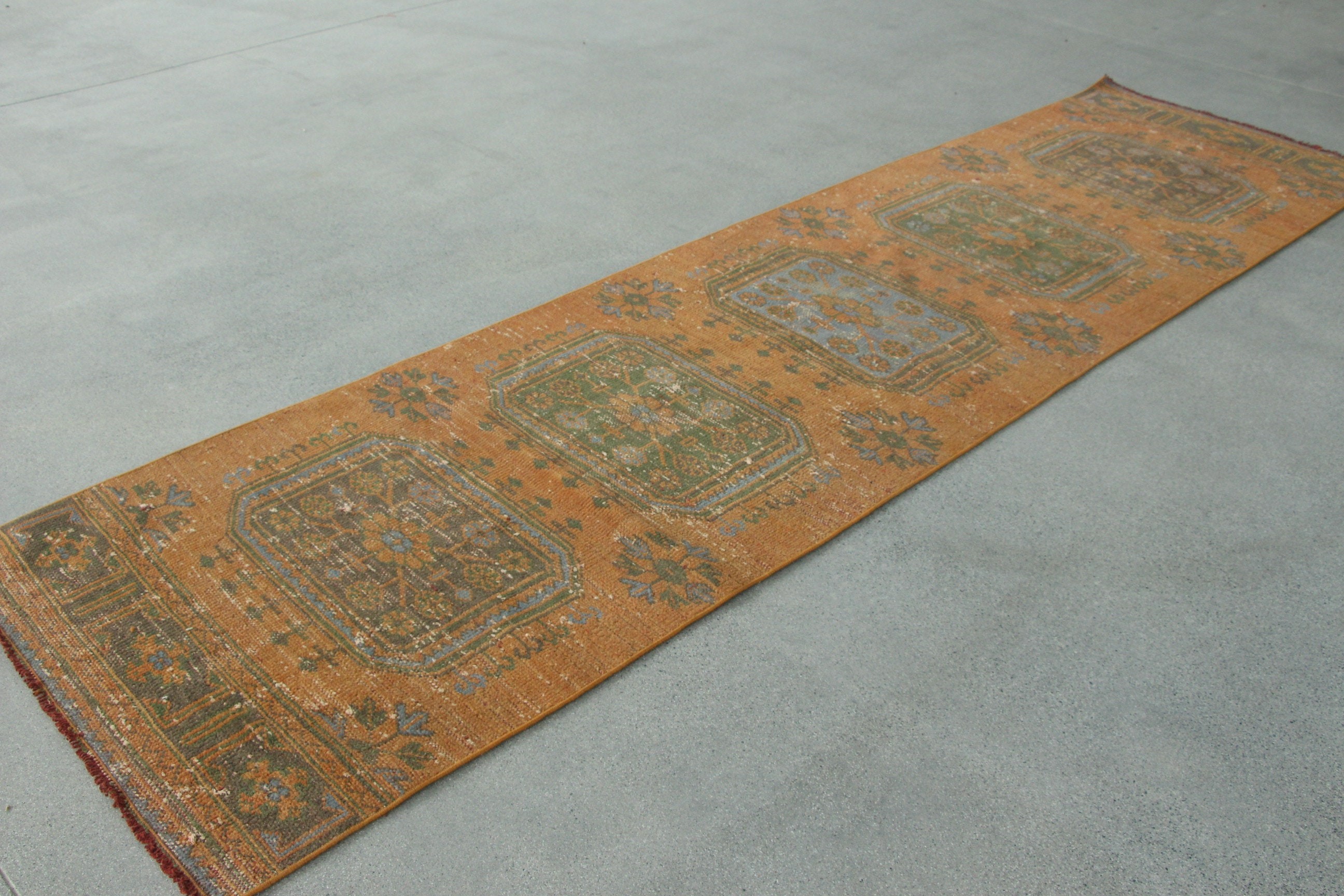 Turuncu Yatak Odası Halısı, Vintage Halılar, Koridor Halısı, Yün Halılar, Koridor Halısı, Kabile Halısı, Antika Halı, 2.9x10.5 ft Yolluk Halısı, Türk Halısı