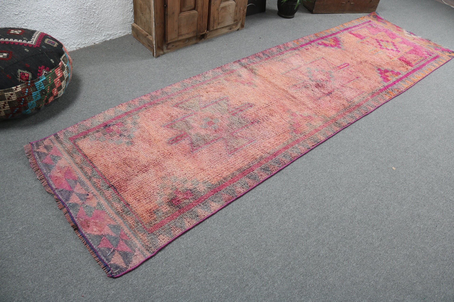 Turuncu Modern Halı, 2,9x10,8 ft Yolluk Halısı, Uzun Koşucu Halıları, Modern Halı, Türk Halısı, Vintage Halılar, Oryantal Halı, Koridor Halısı