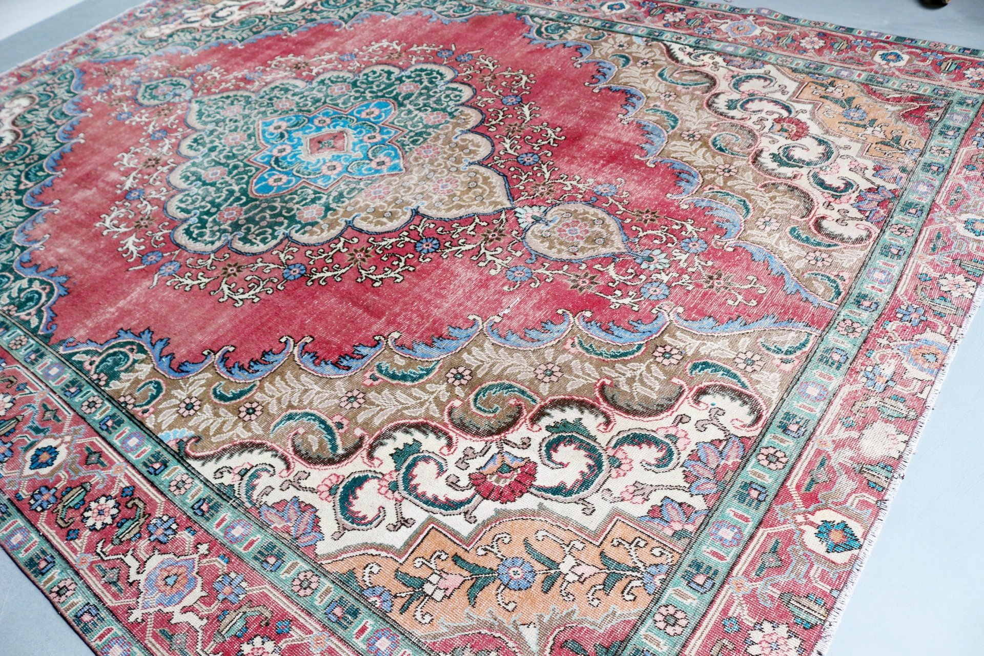 Oriental Rug, 9.4x12.6 ft Oversize Rug, Saloon Rug, Vintage Rug, Anatolian Rug, Red Bedroom Rug, Living Room Rug, Eclectic Rug, Turkish Rug