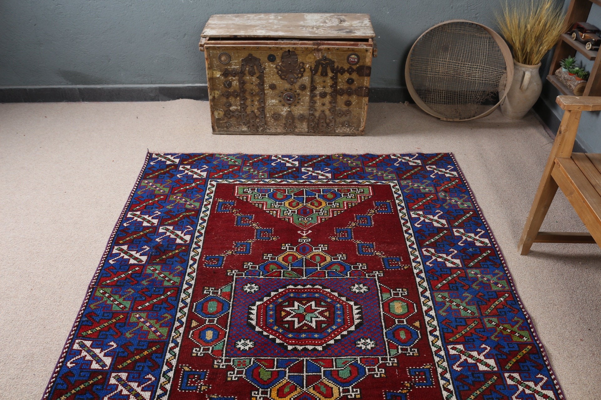 Living Room Rug, Cool Rug, Turkish Rugs, 5x6.8 ft Area Rug, Kitchen Rug, Red Anatolian Rug, Vintage Decor Rug, Vintage Rug