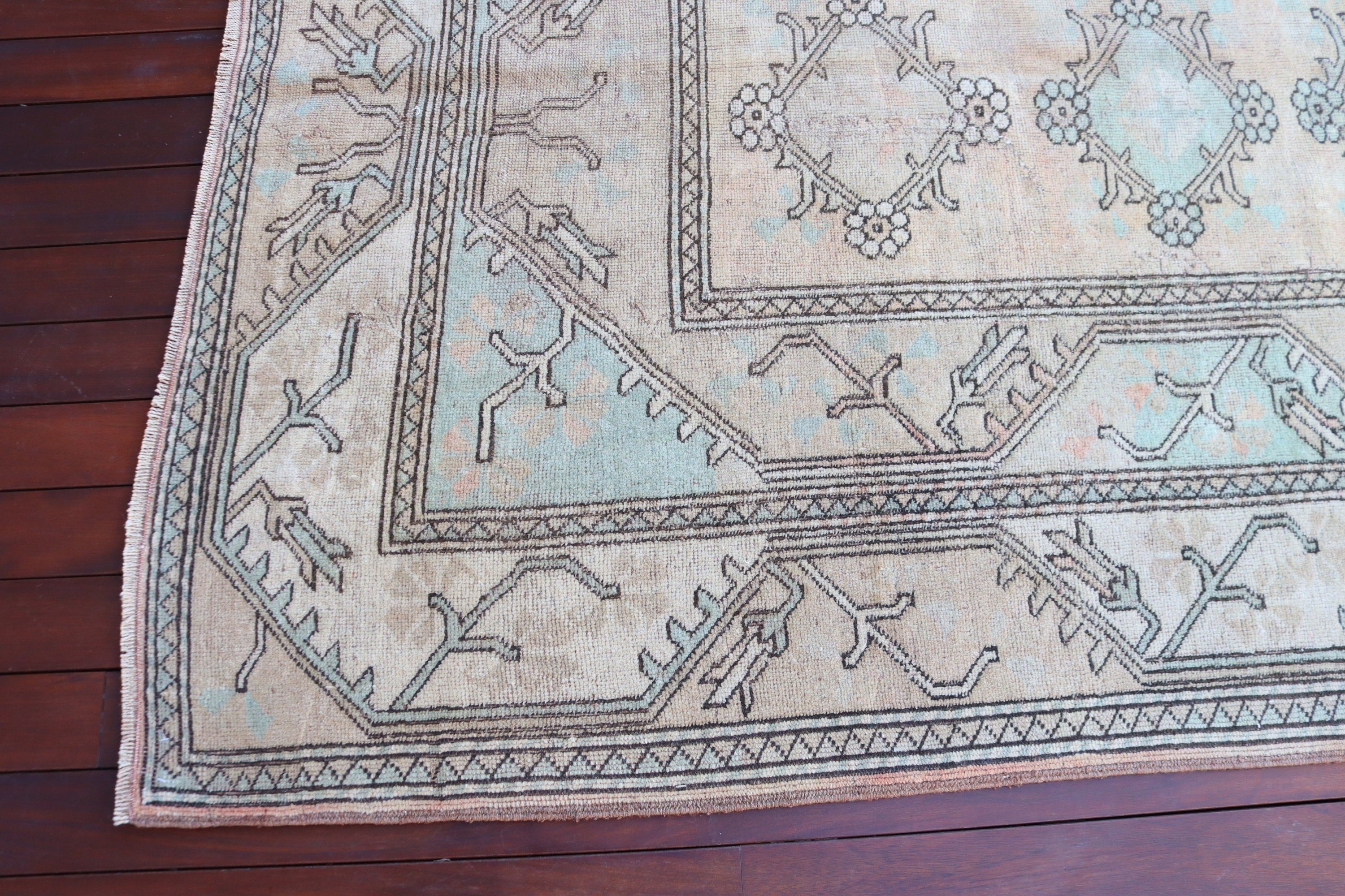 Türk Halıları, Vintage Halı, Bej Antika Halılar, Geometrik Halılar, Yemek Odası Halısı, 5.2x8.4 ft Büyük Halı, Salon Halısı, Yün Halılar, Aztek Halısı