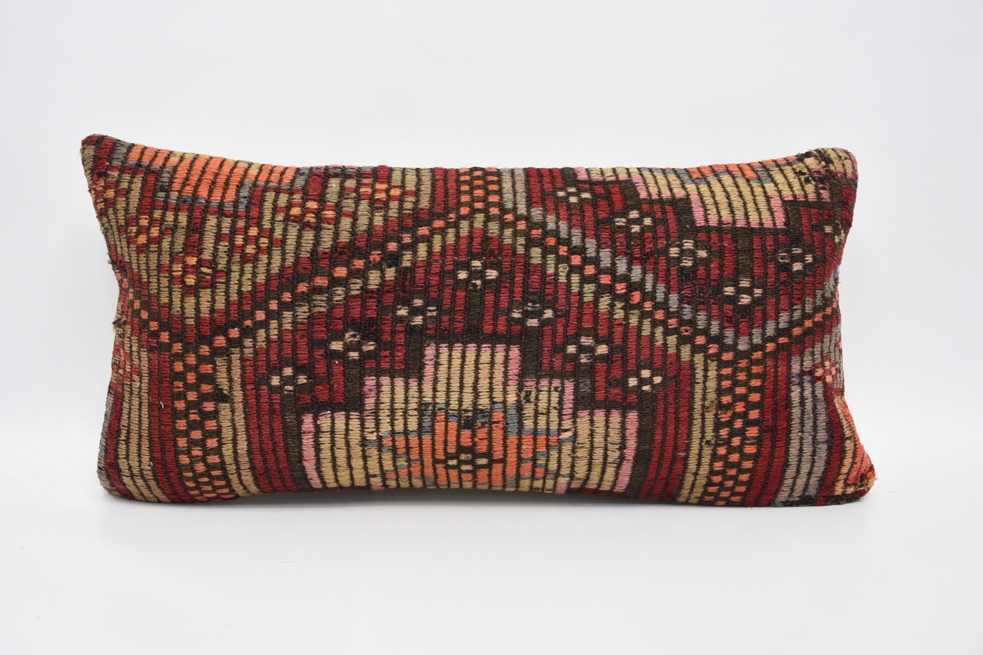 Kilim Pillow, 12"x24" Red Cushion, Handmade Pillow Cover, Kilim Pillow Cover, Turkish Kilim Pillow, Retro Cushion Case