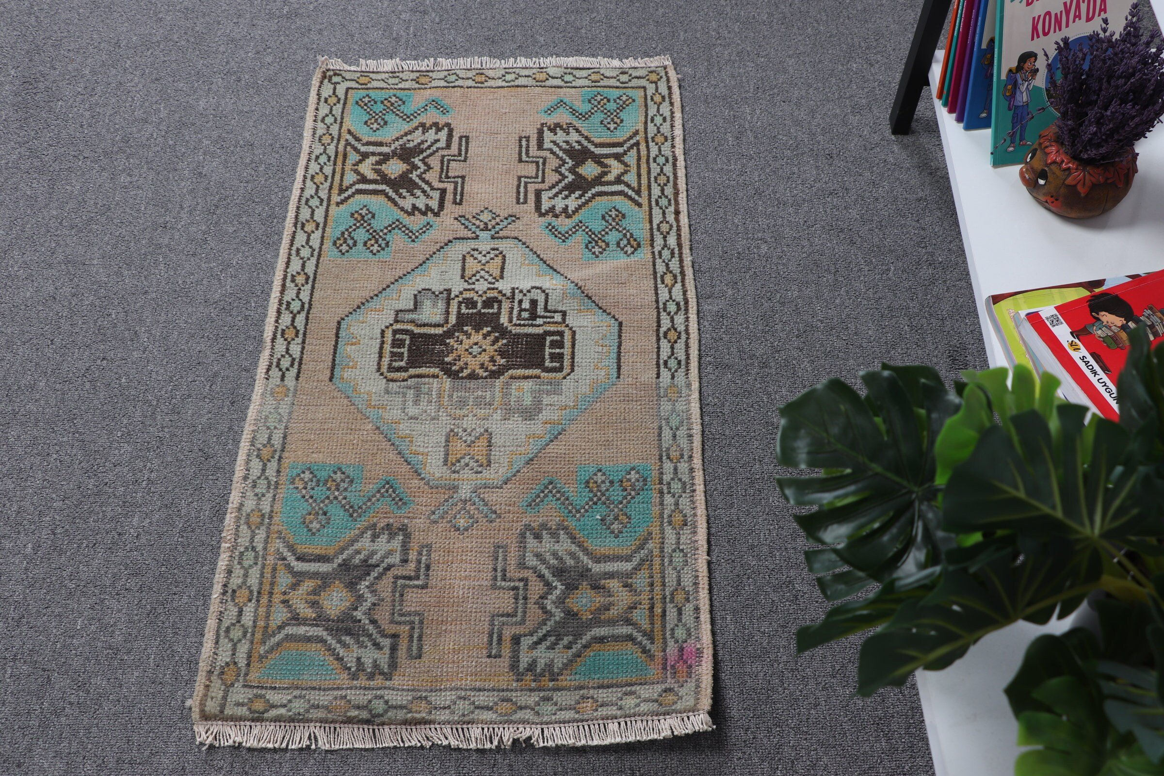 Wall Hanging Rug, Vintage Rug, Kitchen Rugs, Home Decor Rug, Moroccan Rugs, Turkish Rugs, Bronze  1.5x2.7 ft Small Rug