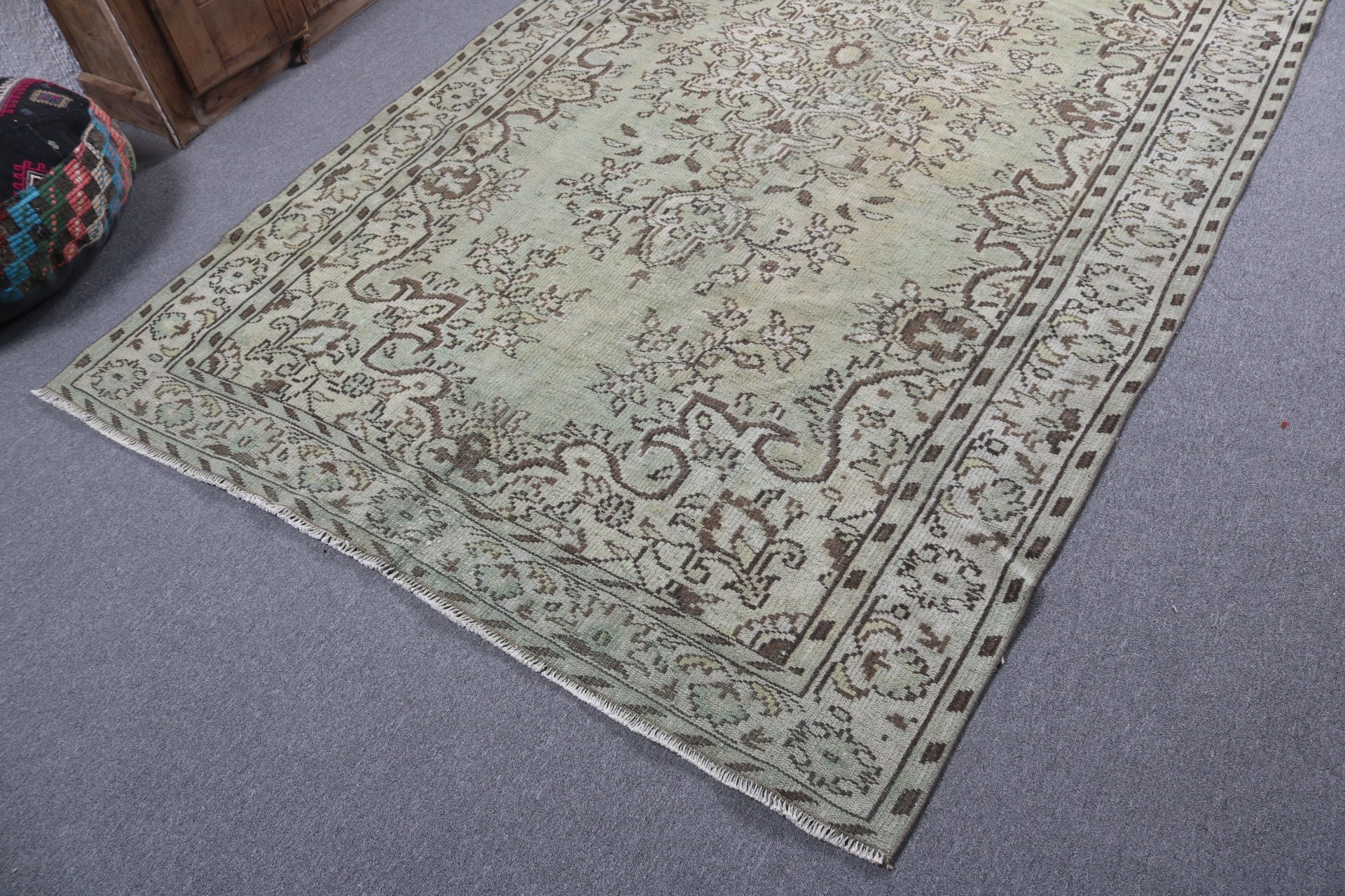 Bedroom Rug, Ethnic Rugs, Salon Rugs, Turkish Rug, Vintage Rugs, 5.6x10.3 ft Large Rug, Kitchen Rug, Oriental Rugs, Green Floor Rug