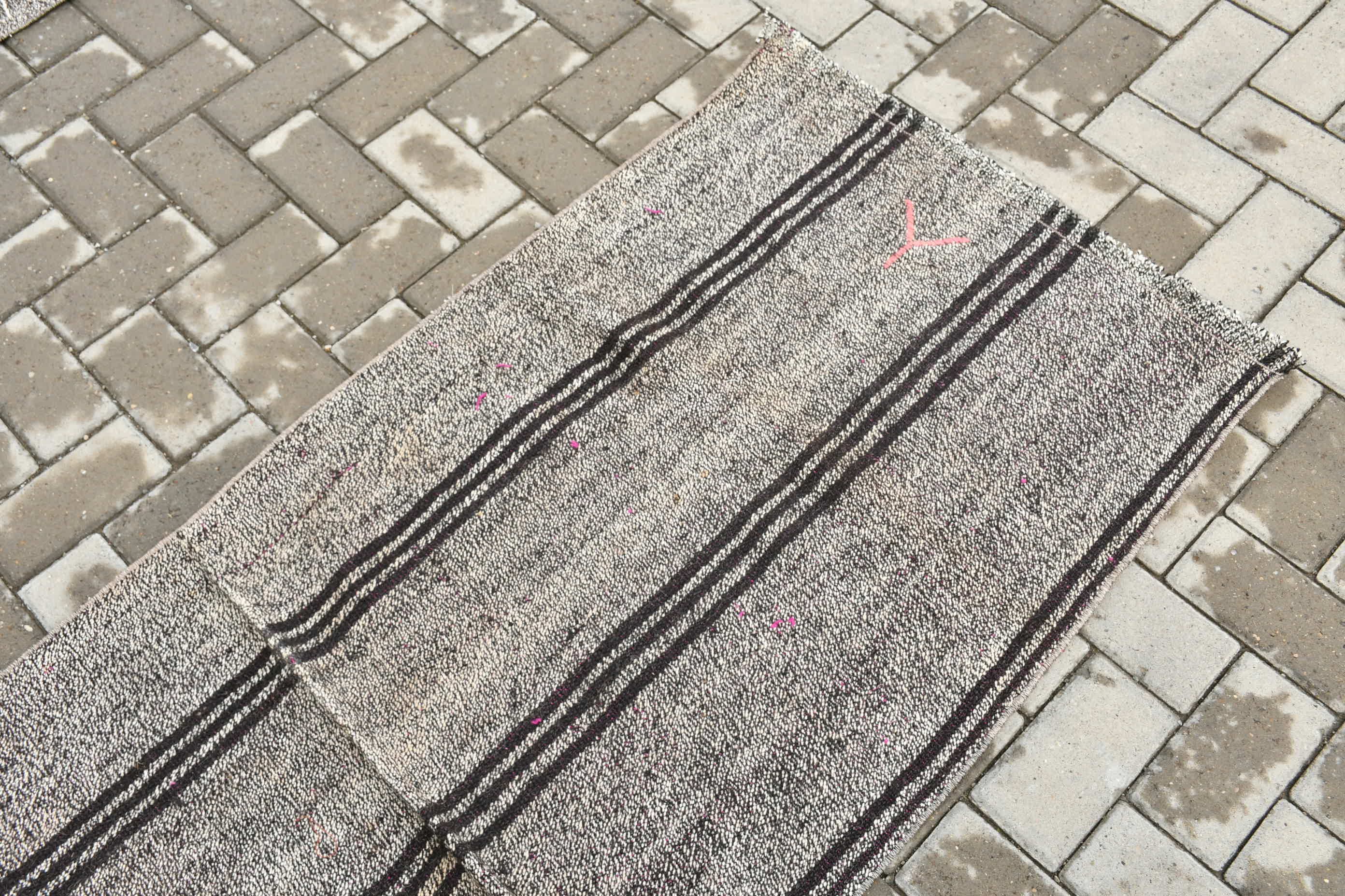 Oryantal Halı, Siyah Yer Halısı, 2,5x6,1 ft Aksan Halısı, Antika Halılar, Retro Halı, Türk Halısı, Giriş Halısı, Kilim, Vintage Halılar, Çocuk Halısı