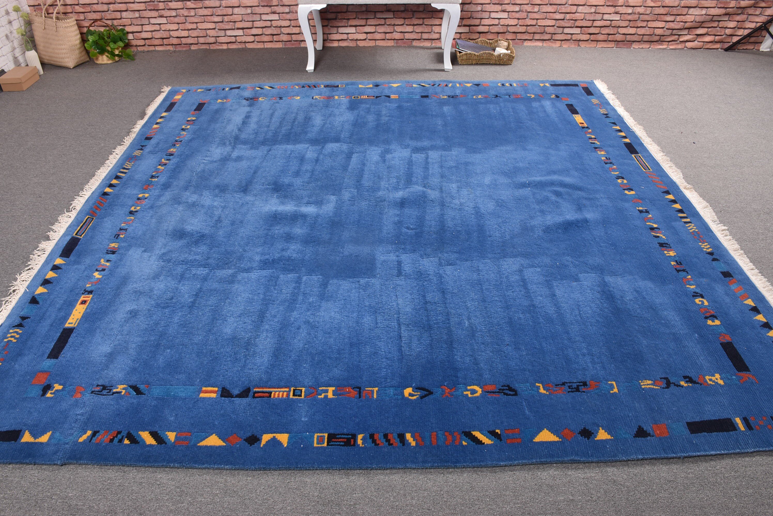 Wool Rug, Vintage Rugs, Large Oushak Rug, Blue Modern Rug, 8.1x8 ft Large Rug, Dining Room Rugs, Turkish Rugs, Neutral Rugs, Ethnic Rug