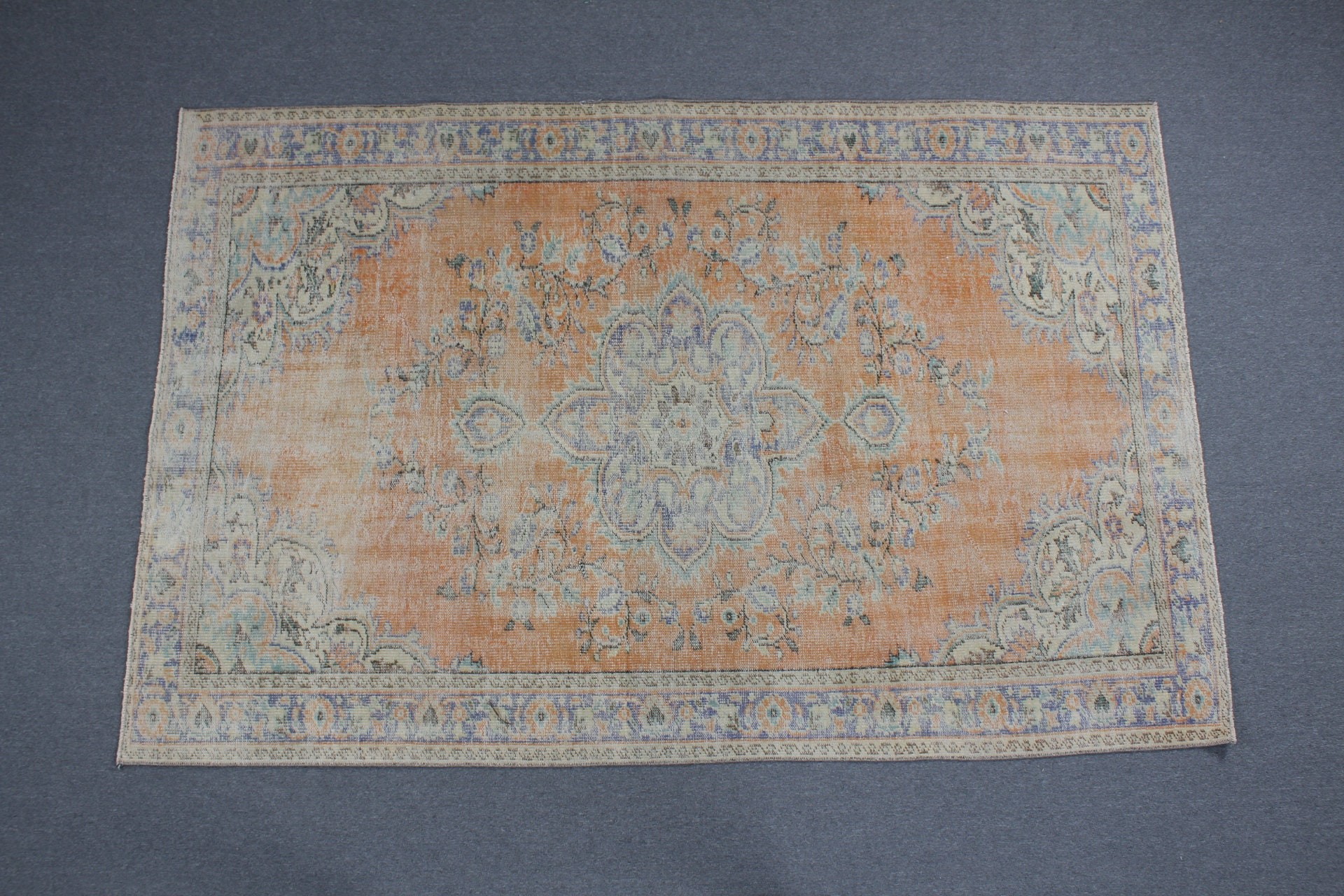 Oturma Odası Halıları, Vintage Halılar, 5.9x9.1 ft Büyük Halı, Turuncu Yatak Odası Halısı, Mutfak Halısı, Türk Halıları, Antika Halılar, Yemek Odası Halıları