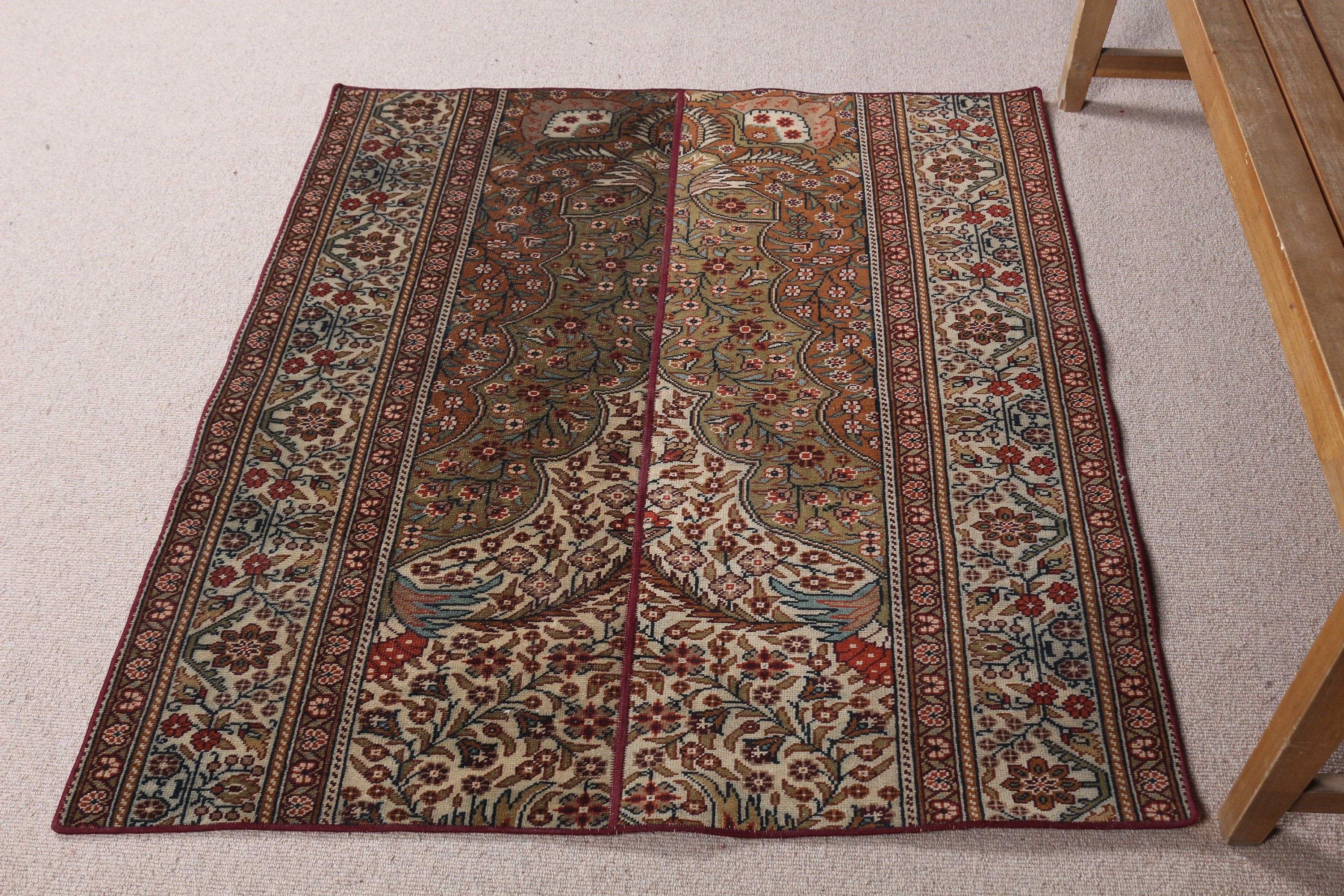 Yer Halısı, Kapı Paspas Halısı, Araba Paspas Halıları, Banyo Halıları, Vintage Halılar, Mutfak Halıları, Kahverengi Oushak Halı, 3.6x4 ft Küçük Halılar, Türk Halısı