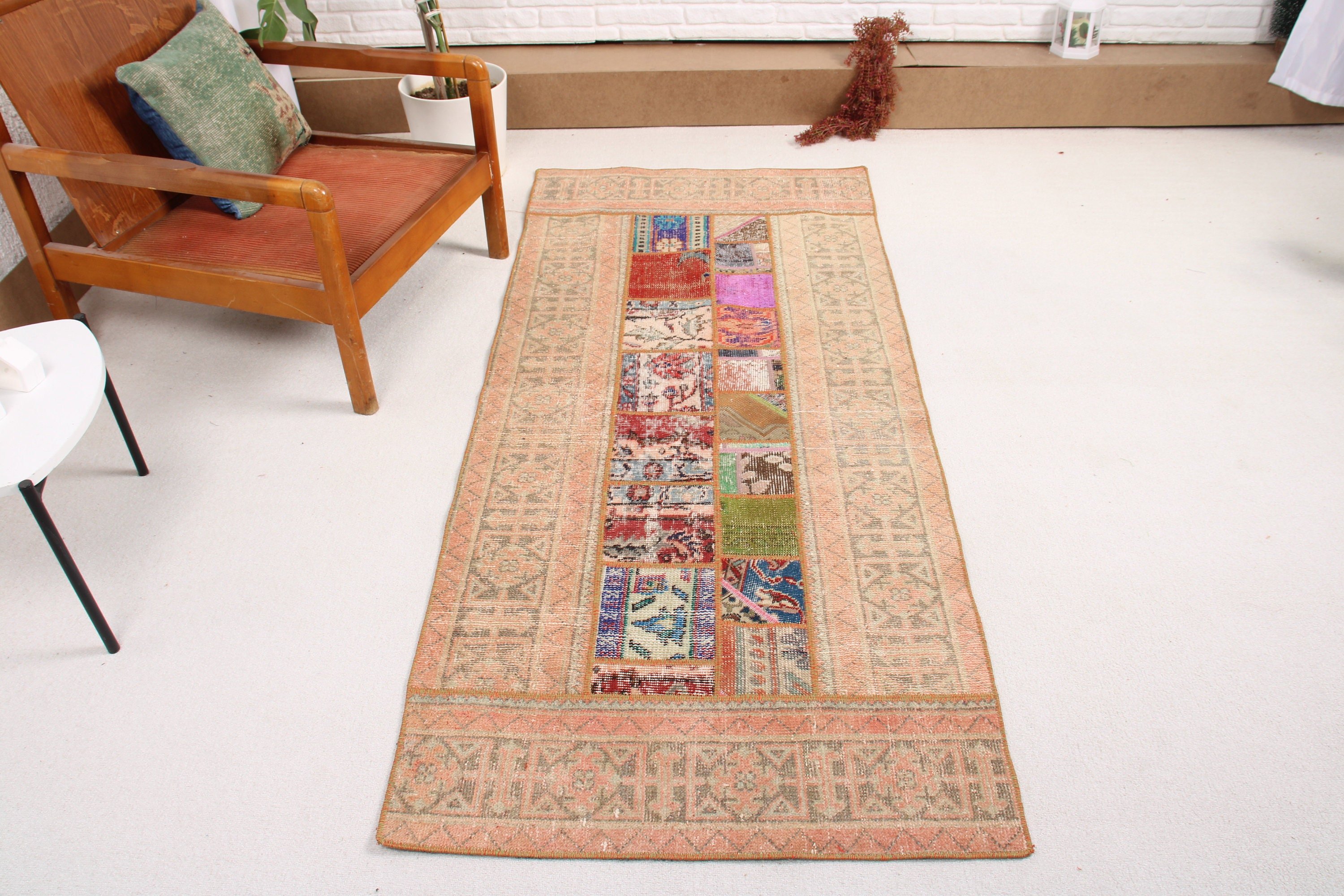 Turkish Rugs, Luxury Rugs, Wool Rug, Flatweave Rug, Vintage Rugs, Vintage Accent Rug, 2.9x6.6 ft Accent Rug, Bedroom Rugs, Pink Wool Rugs