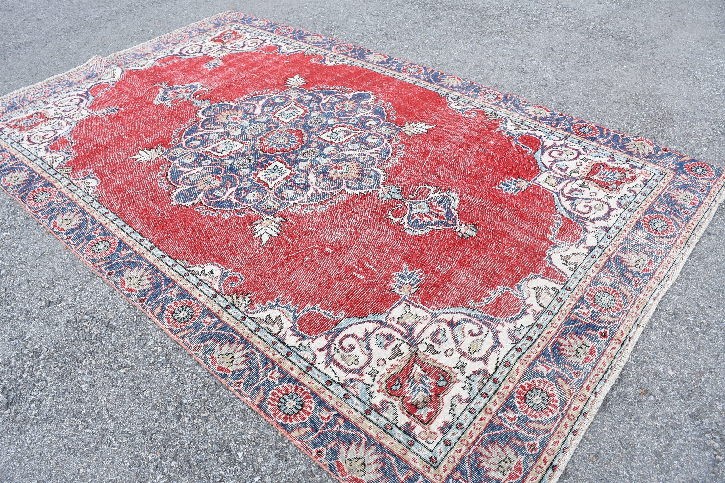 Vintage Rug, Cool Rug, 6.4x10.4 ft Large Rug, Turkish Rug, Oushak Rug, Dining Room Rug, Rugs for Living Room, Red Moroccan Rug, Salon Rug