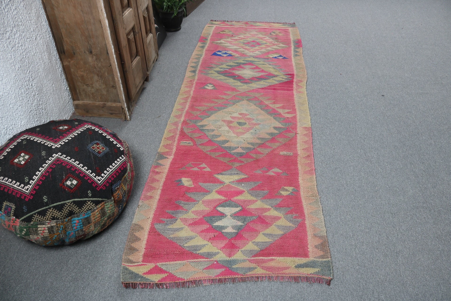 Vintage Runner Rugs, Pink Kitchen Rug, Bedroom Rug, 2.9x8.8 ft Runner Rugs, Vintage Rug, Cool Rugs, Turkish Rugs, Beni Ourain Runner Rugs