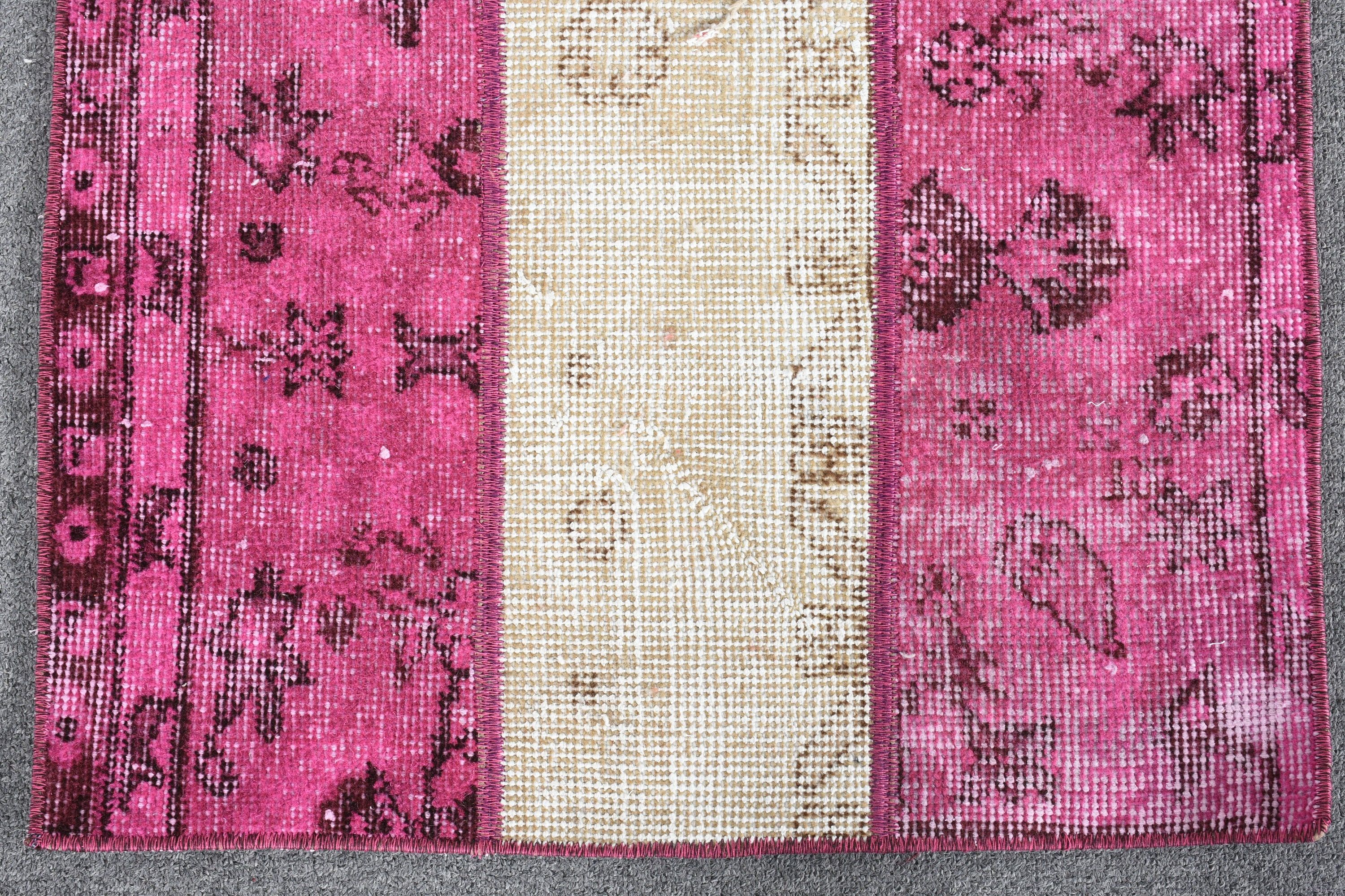 2x4.1 ft Small Rug, Moroccan Rug, Turkish Rug, Vintage Rugs, Rugs for Bath, Wall Hanging Rug, Wool Rugs, Pink Kitchen Rugs, Car Mat Rugs