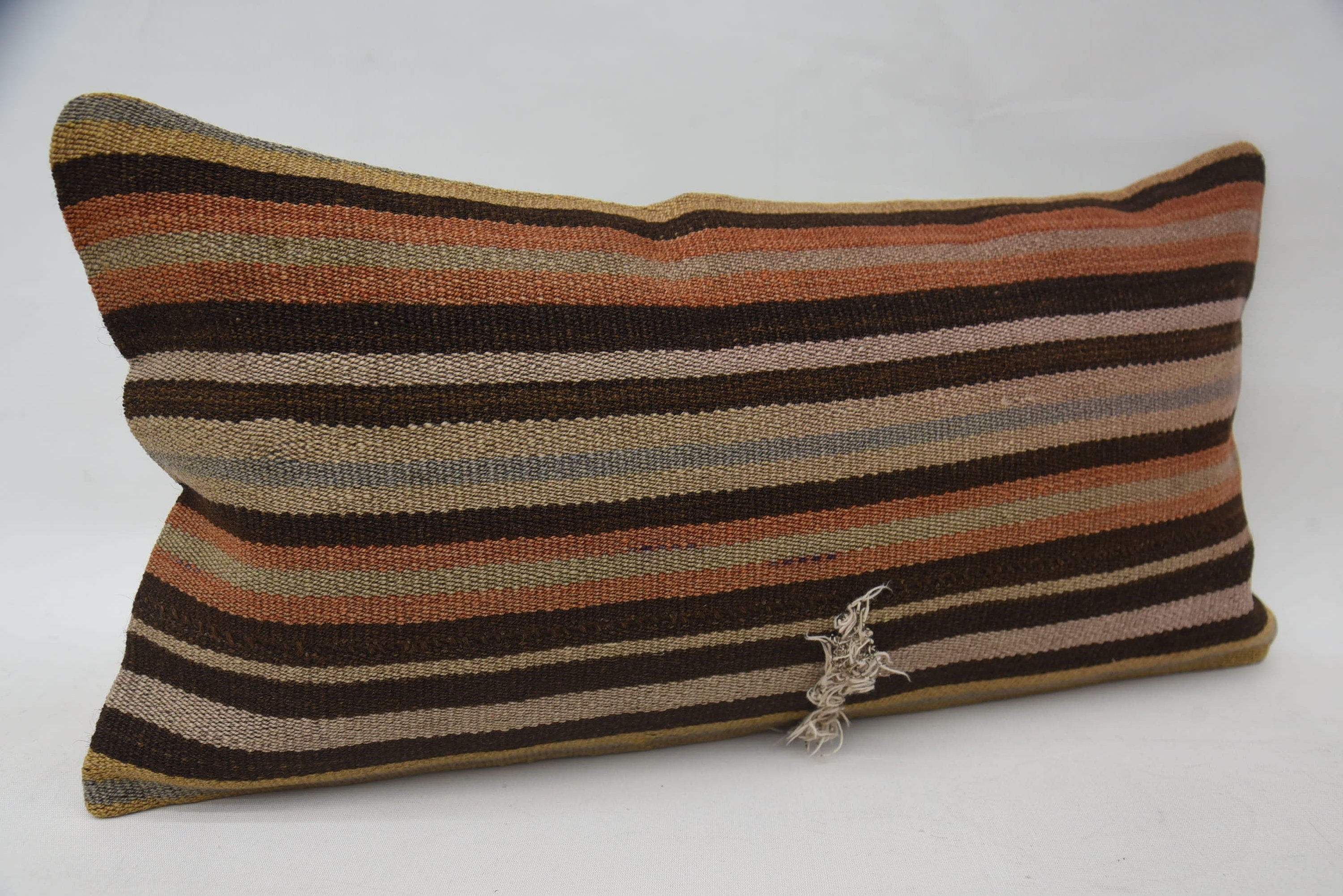 Pastel Yastık, Kilim Yastık, 12"x24" Kahverengi Yastık Kılıfı, El Yapımı Kilim Yastık, Dış Mekan Kırlent, Ev Dekor Yastık