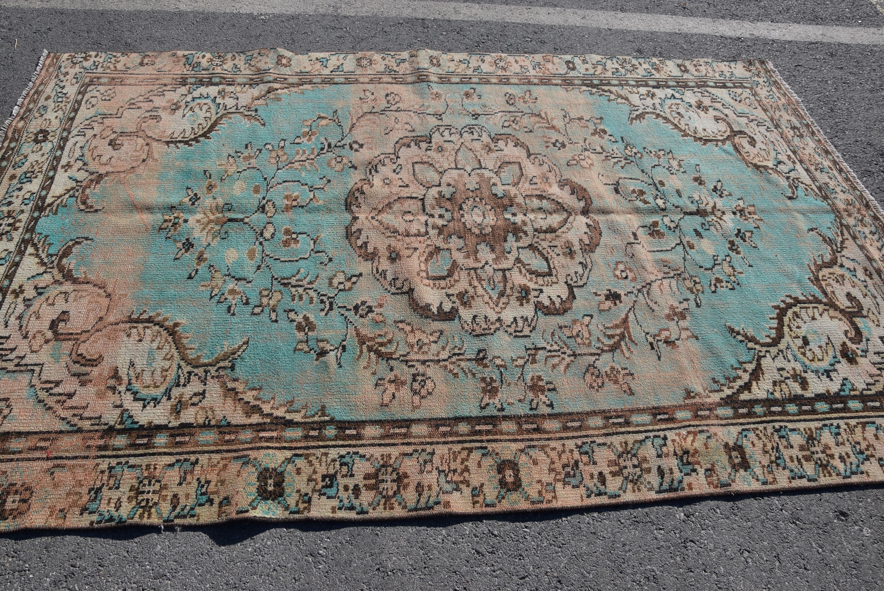 Bej Oushak Halı, Soluk Halı, Antika Halı, Yatak Odası Halıları, Vintage Halılar, Yemek Odası Halıları, 5.6x8.7 ft Büyük Halı, Türk Halısı, Oushak Halıları