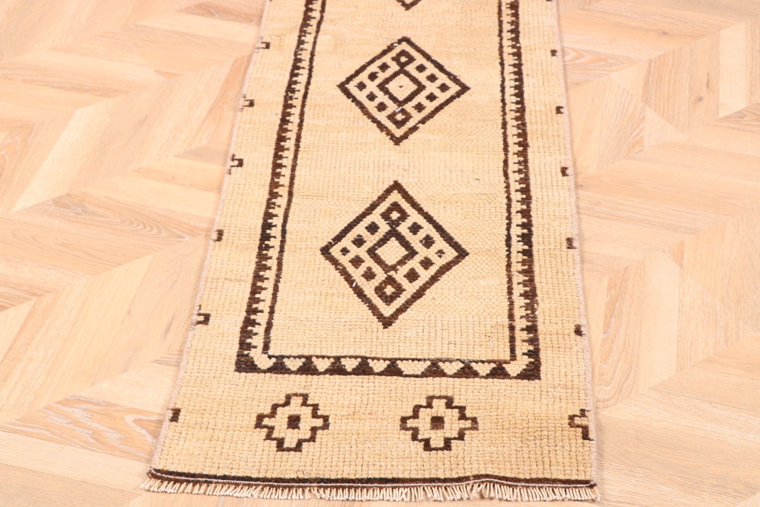 Bej Havalı Halı, Anadolu Halıları, Merdiven Halısı, Türk Halısı, Vintage Halı, 1.8x10.4 ft Runner Halıları, Mutfak Halısı, Uzun Yolluk Halısı, El Dokuma Halı